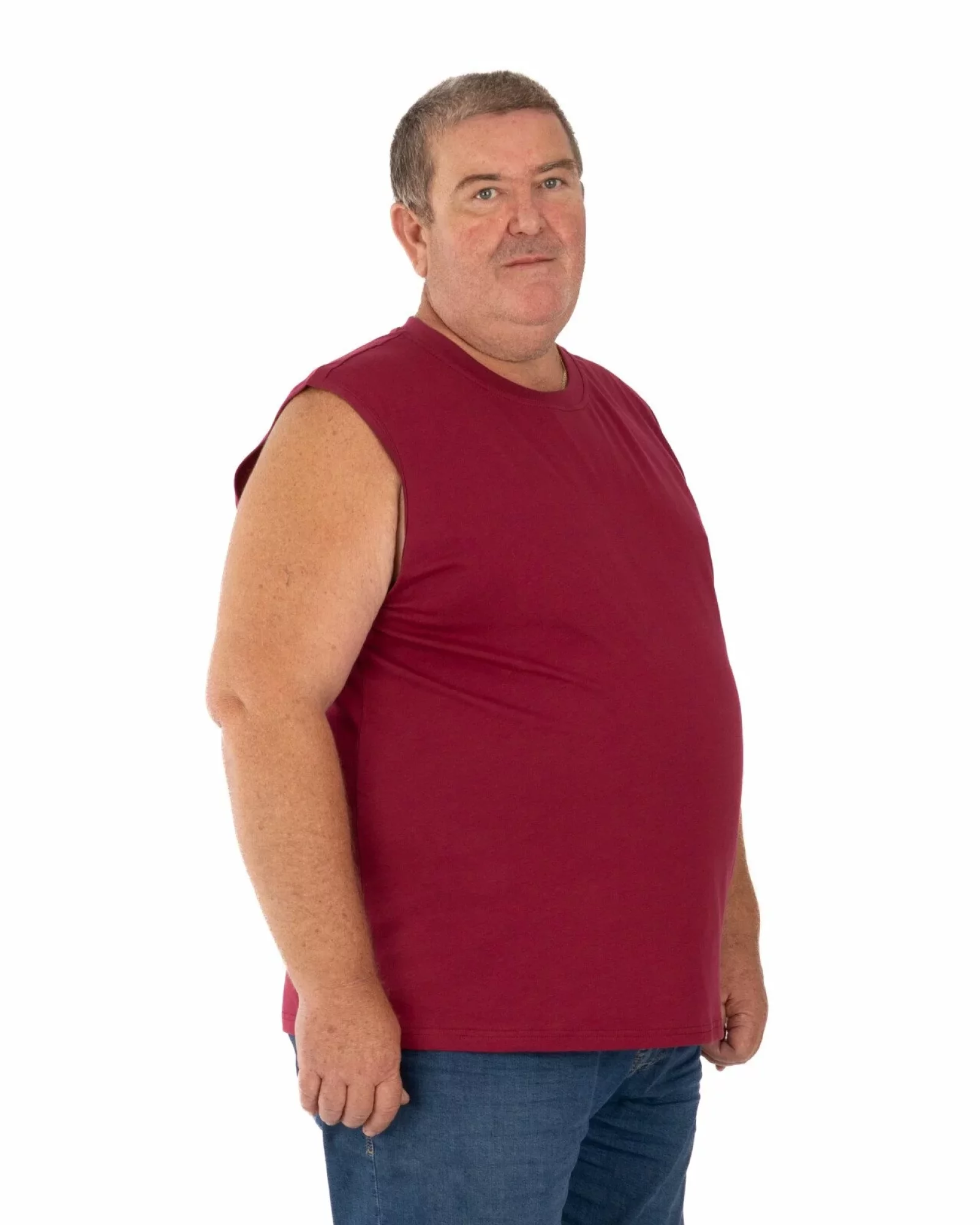 Tricou fără mâneci bărbați mărimi mari bordo, din bumbac