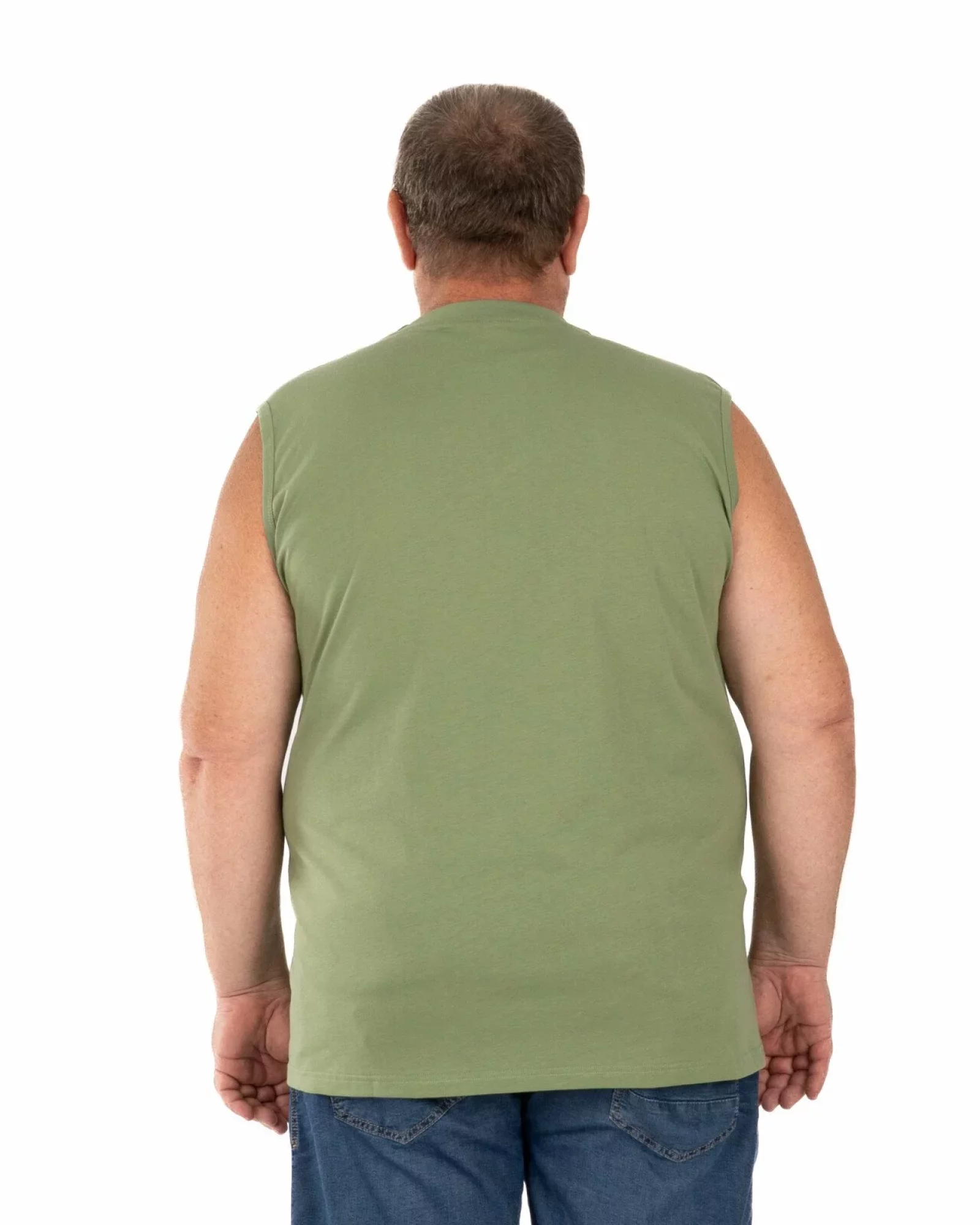 Tricou fără mâneci bărbați mărimi mari kaki, din bumbac