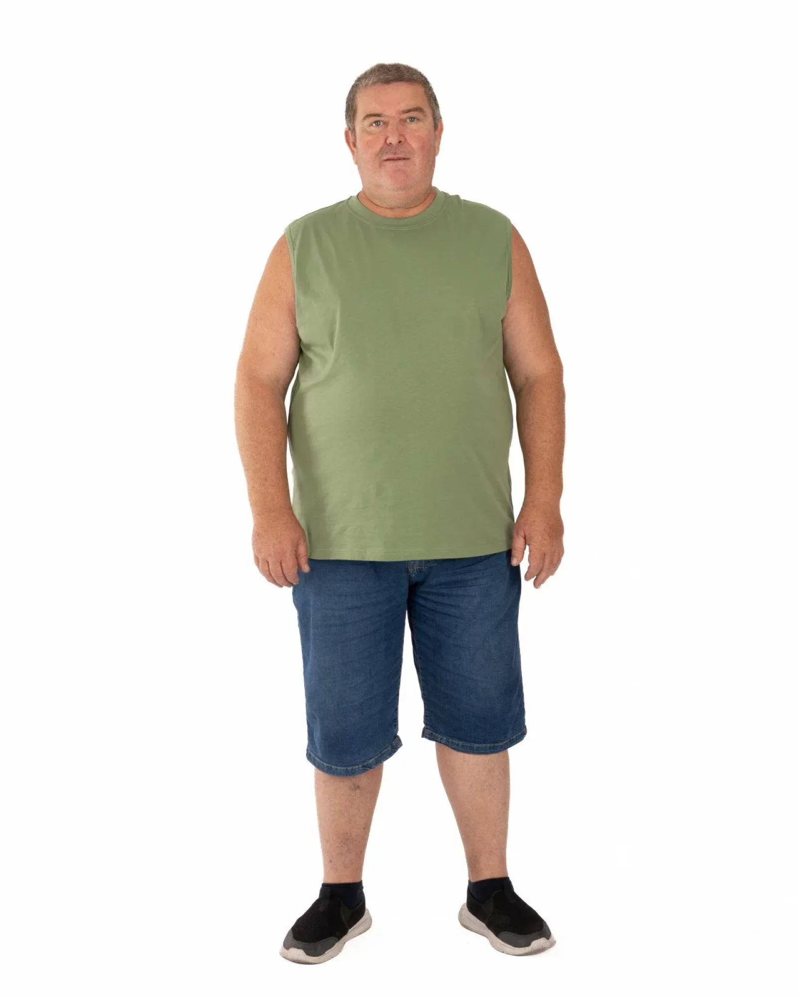 Tricou fără mâneci bărbați mărimi mari kaki, din bumbac