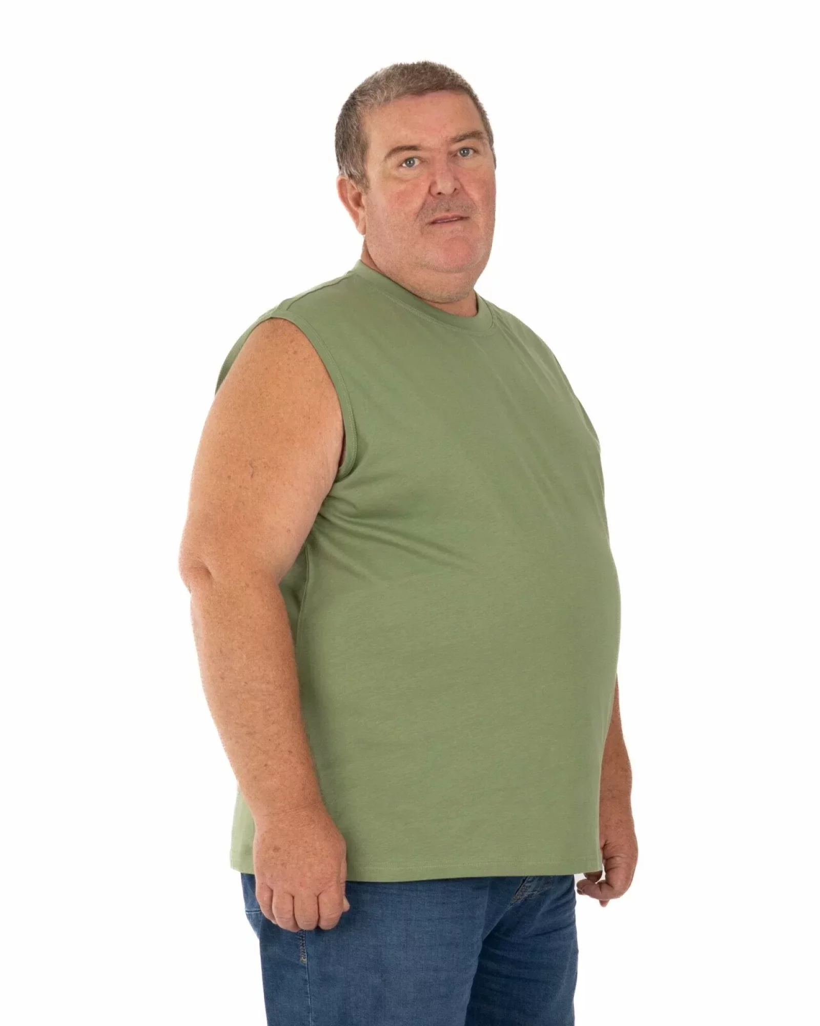 Tricou fără mâneci bărbați mărimi mari kaki, din bumbac