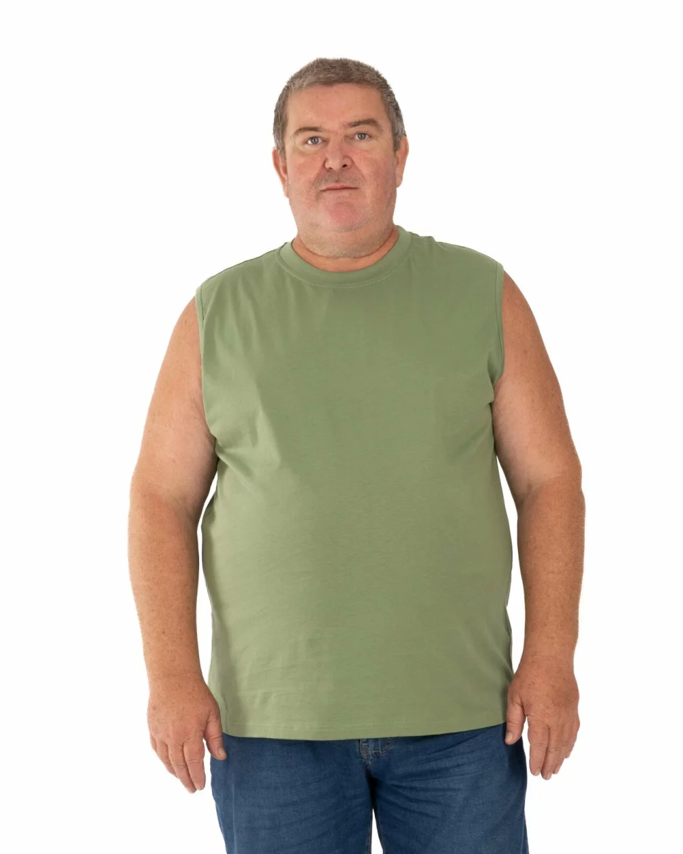 Tricou fără mâneci bărbați mărimi mari kaki, din bumbac