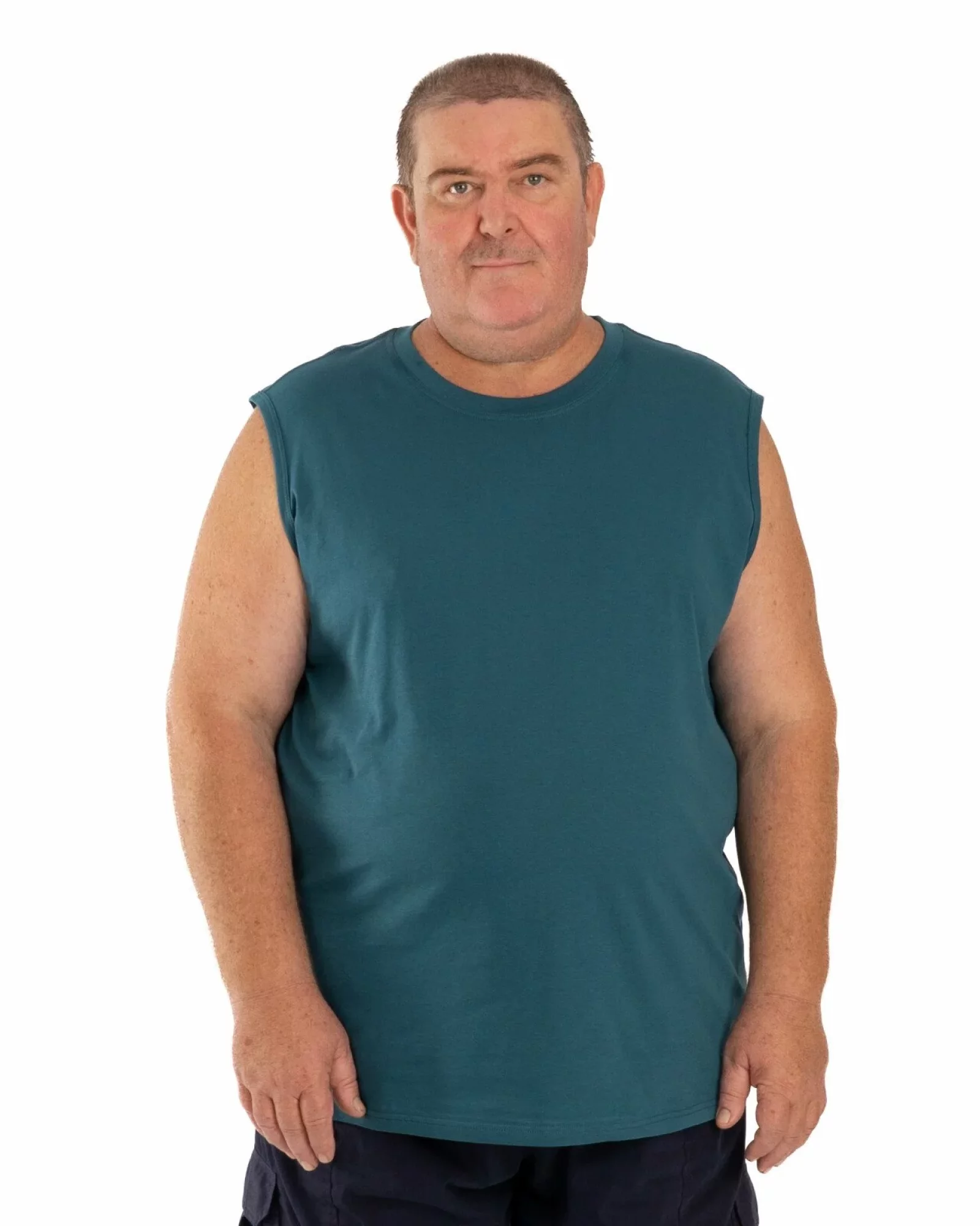 Tricou fără mâneci bărbați mărimi mari petrol, din bumbac