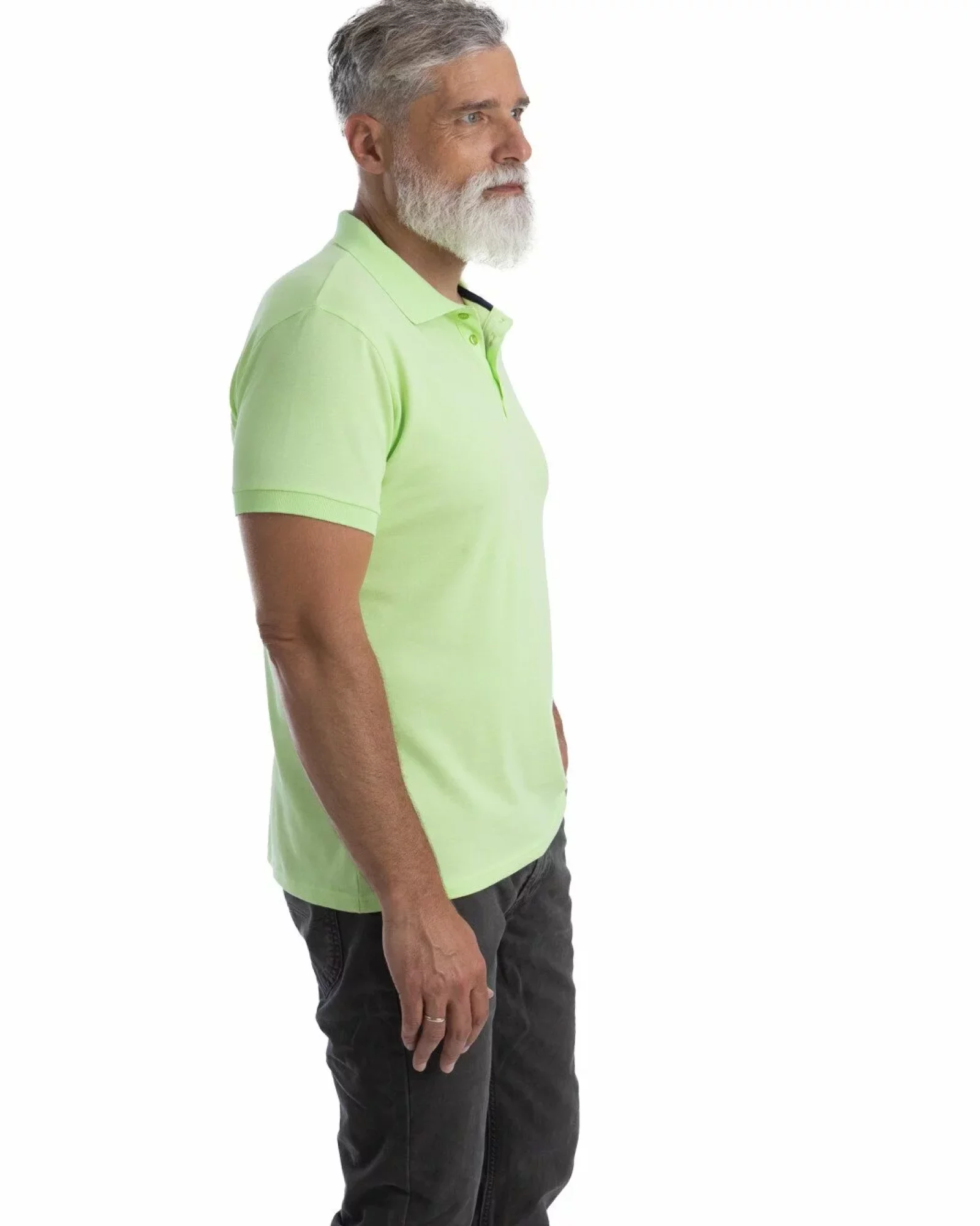 Tricou polo clasic bărbați verde lime, din bumbac piqué