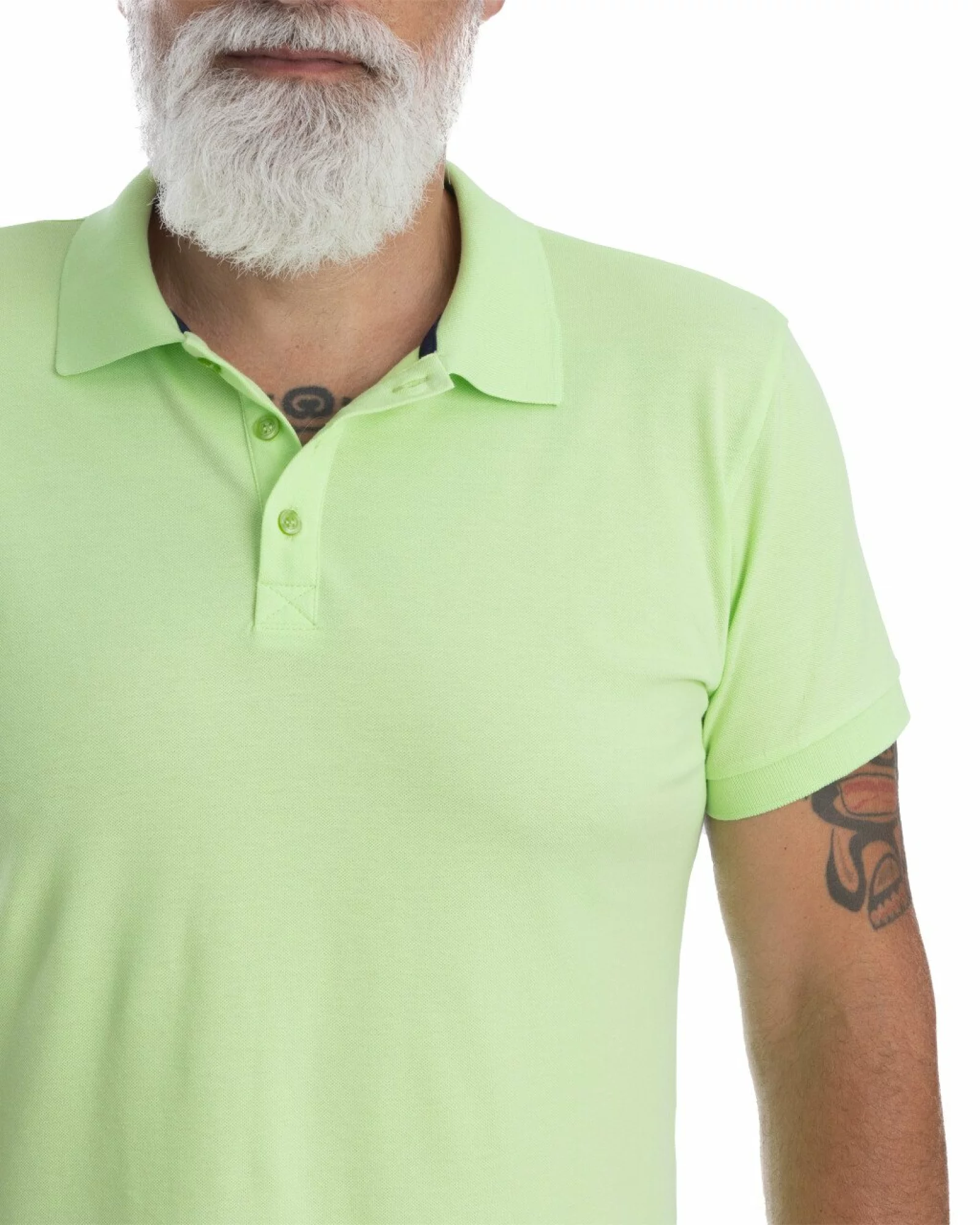 Tricou polo clasic bărbați verde lime, din bumbac piqué