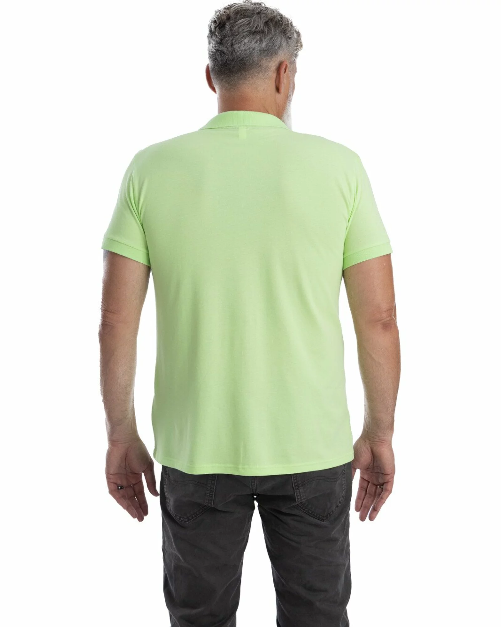 Tricou polo clasic bărbați verde lime, din bumbac piqué