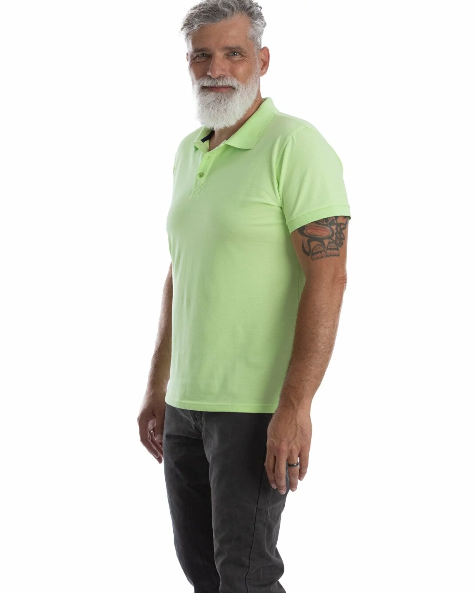 Tricou polo clasic bărbați verde lime, din bumbac piqué