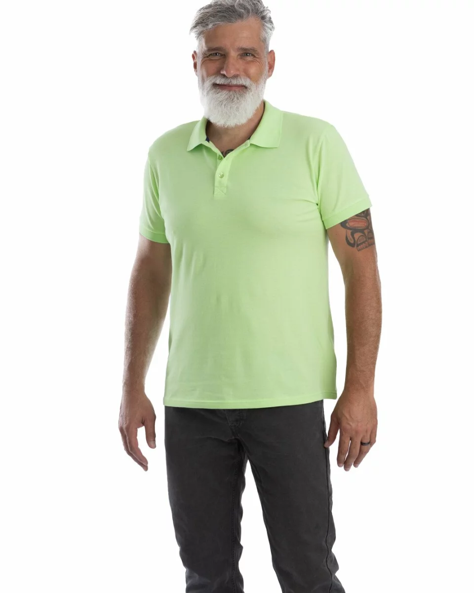 Tricou polo clasic bărbați verde lime, din bumbac piqué