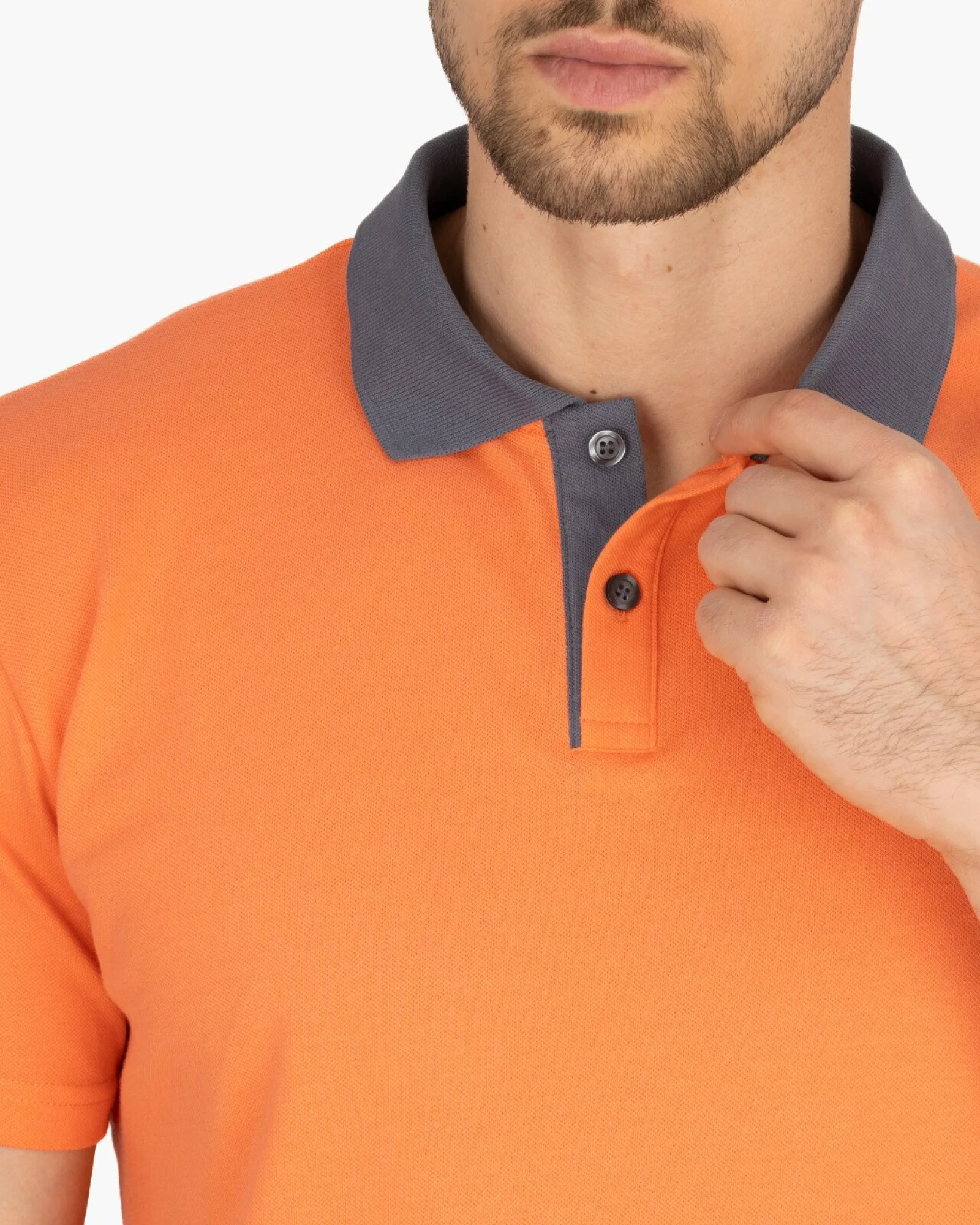 Tricou polo simplu bărbați portocaliu, din bumbac piqué, detalii contrastante