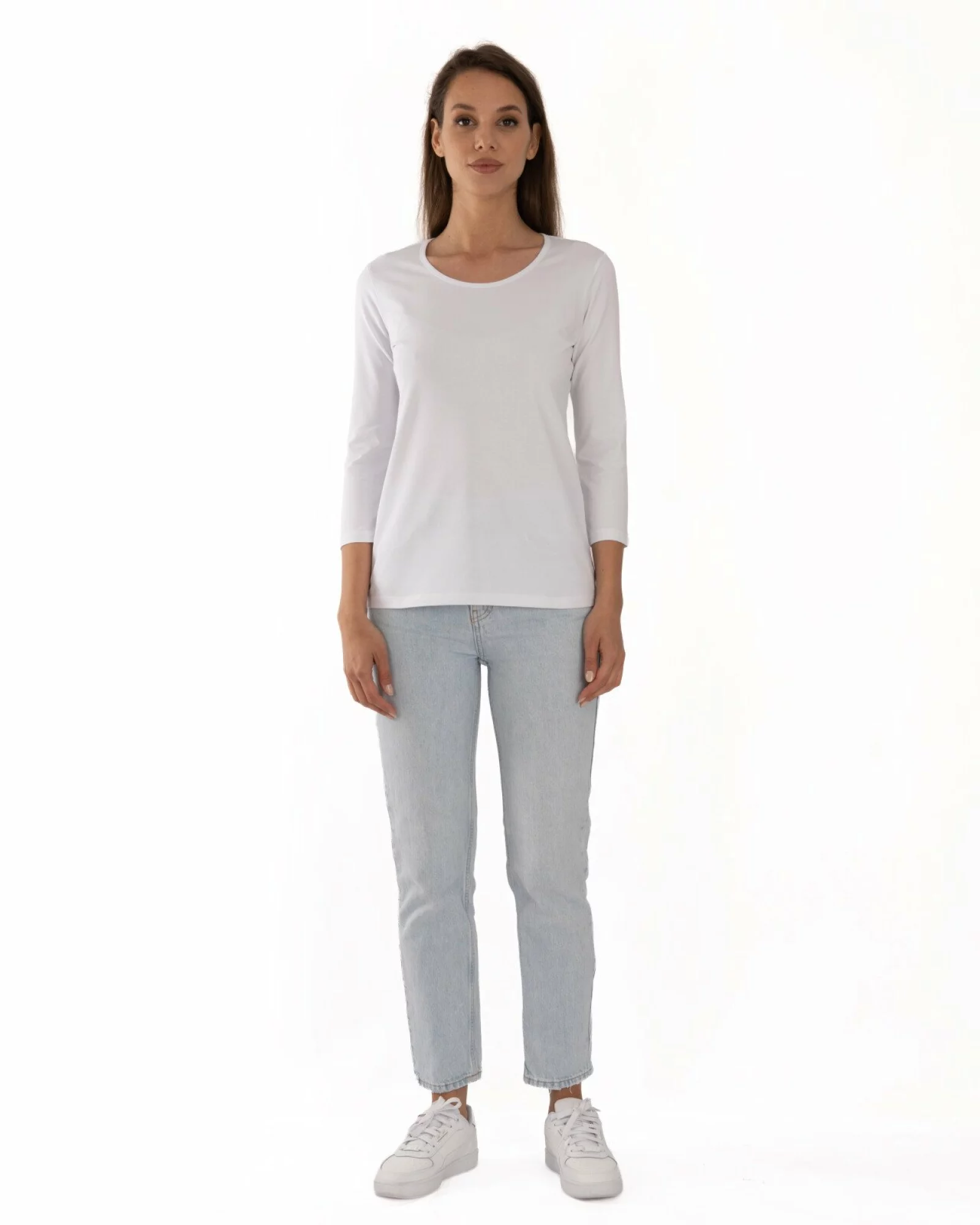 Bluza damă bumbac alba mânecă 3/4