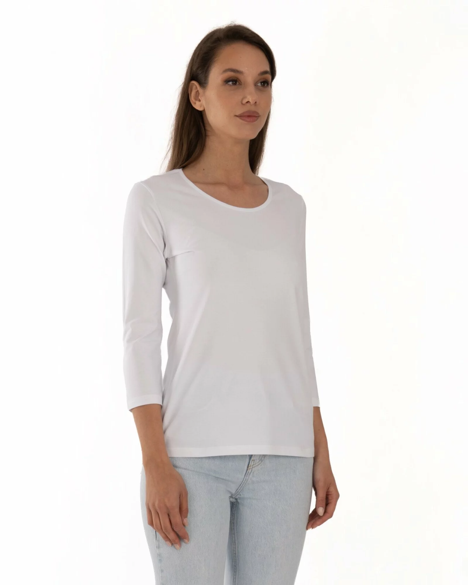 Bluza damă bumbac alba mânecă 3/4