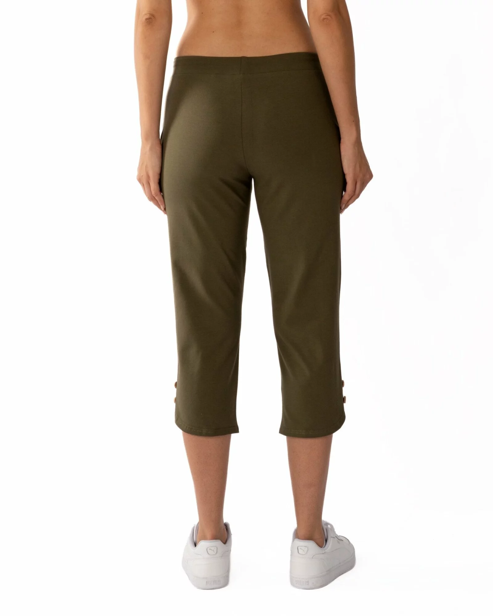 Pantaloni trei sferturi damă kaki cu șliț lateral P.2247