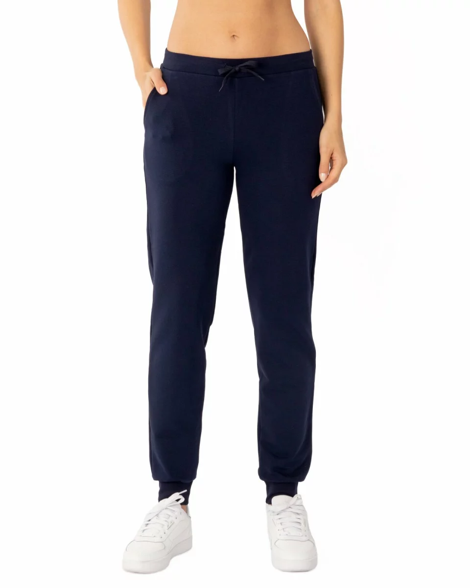 Pantaloni de trening damă bleumarin conici, cu manșetă, interior buclat