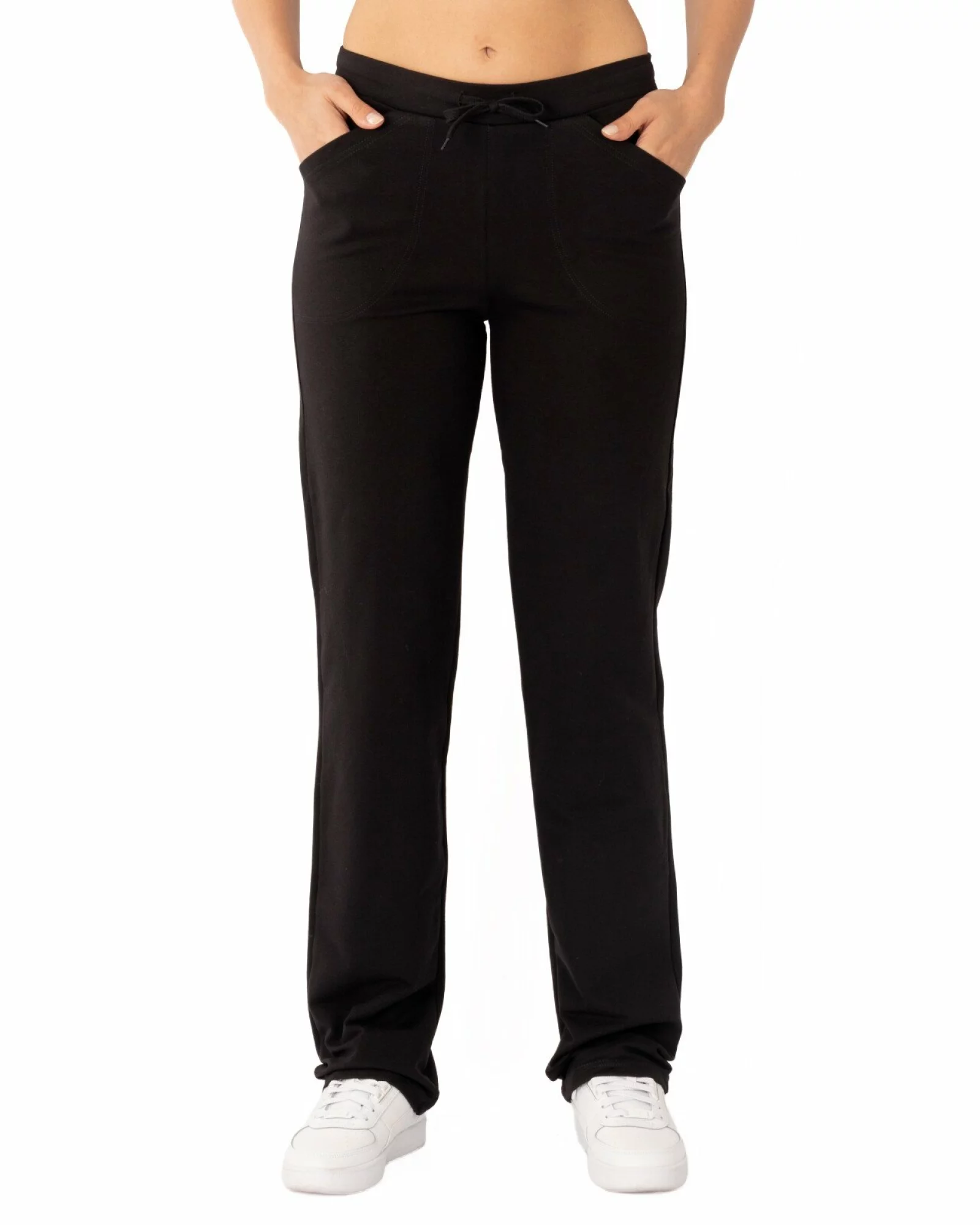 Pantaloni drepți de trening damă negri din bumbac P.2221