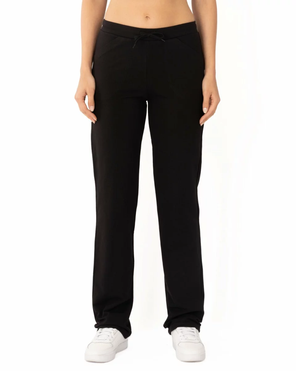 Pantaloni de trening damă negri, clasici, interior buclat, buzunare aplicate