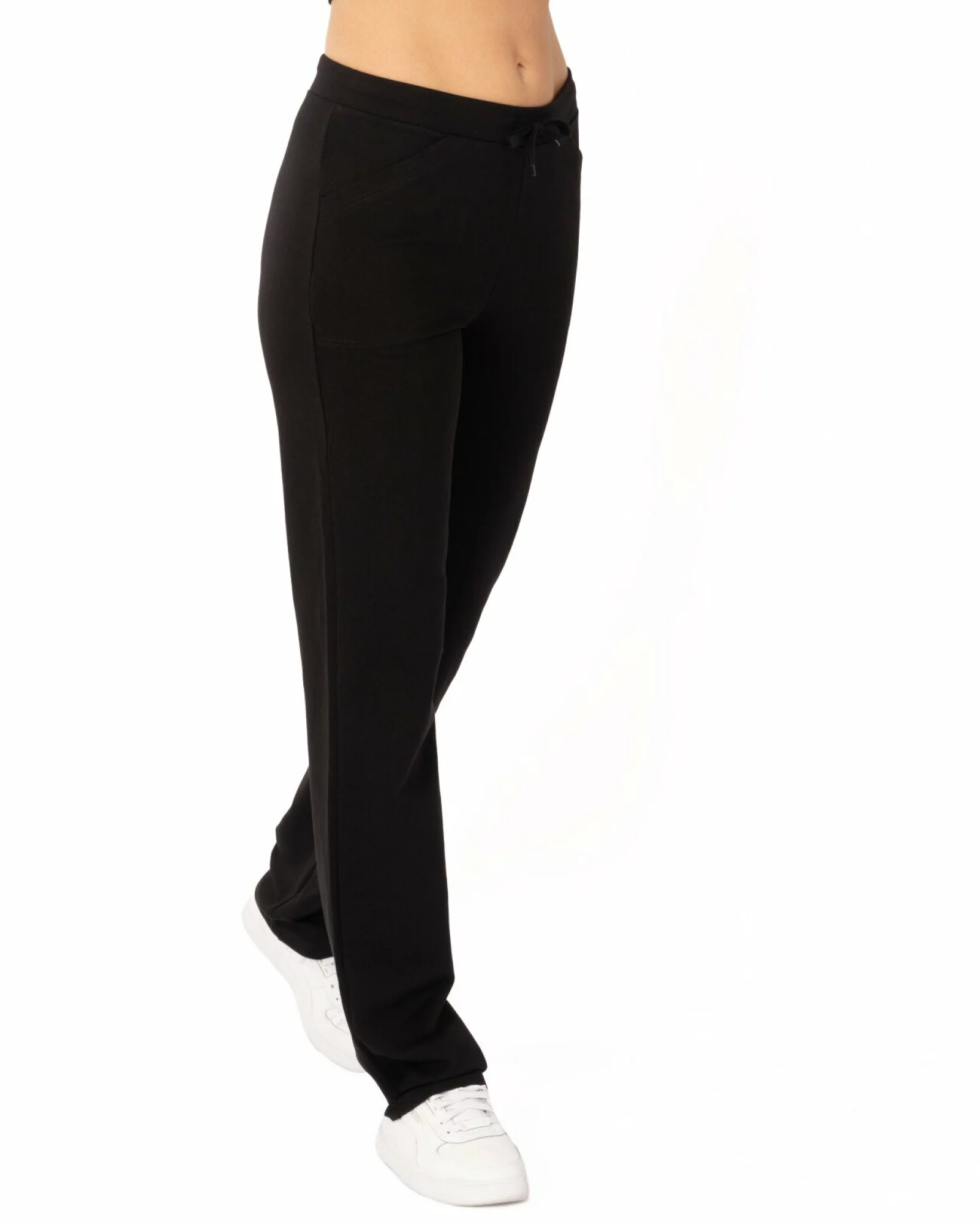 Pantaloni drepți de trening damă negri din bumbac P.2221