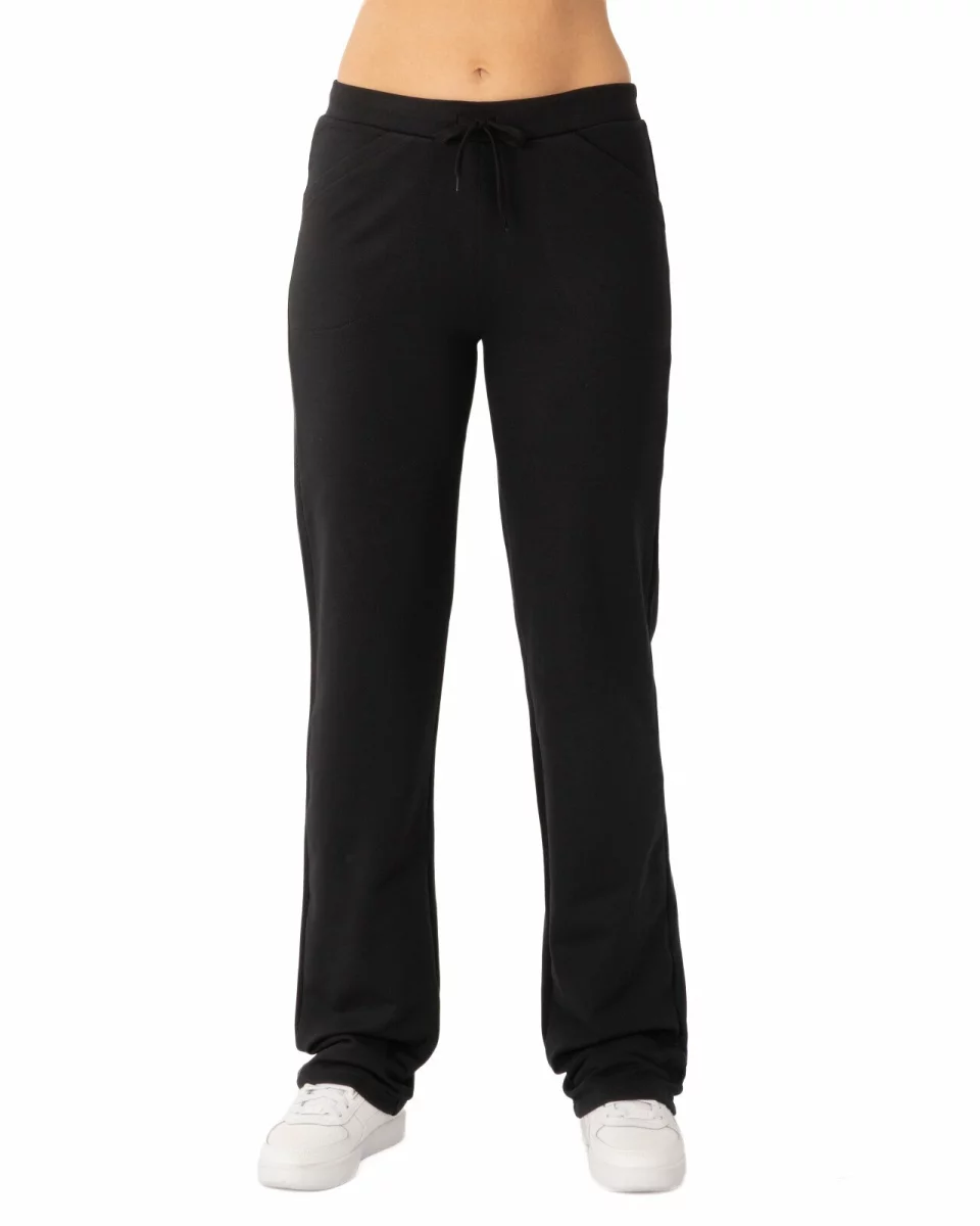 Pantaloni de trening damă negri clasici, interior pufos, cu buzunare aplicate