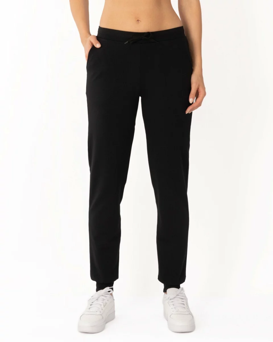 Pantaloni de trening damă negri conici, cu manșetă, interior buclat