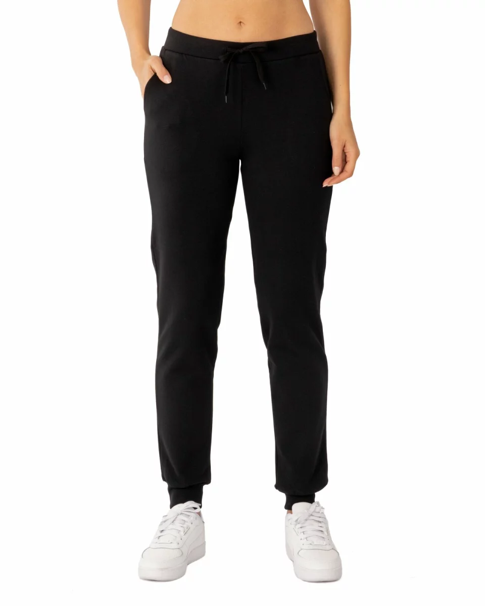 Pantaloni de trening damă negri conici, cu manșetă, interior pufos