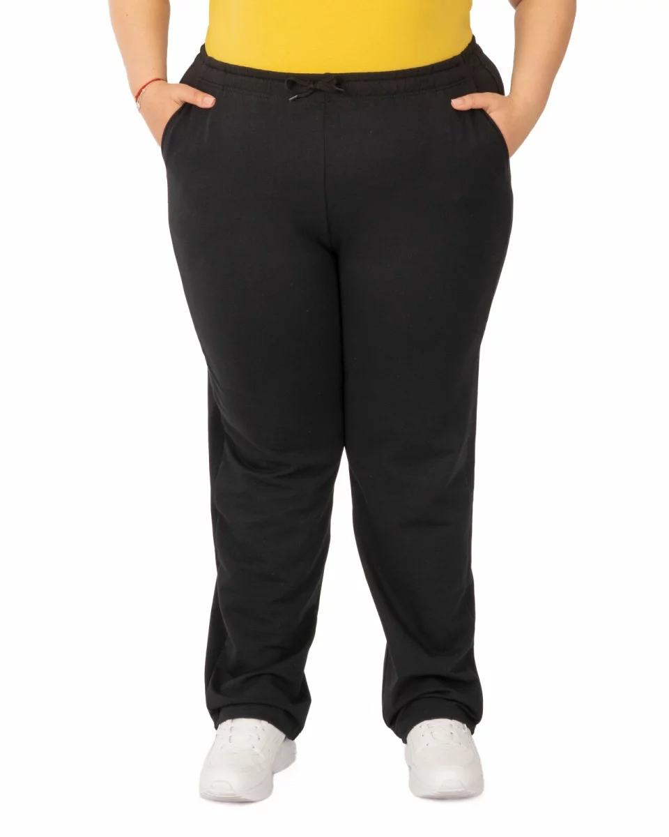 Pantaloni de trening damă mărimi mari negri, buzunare oblice P.2235