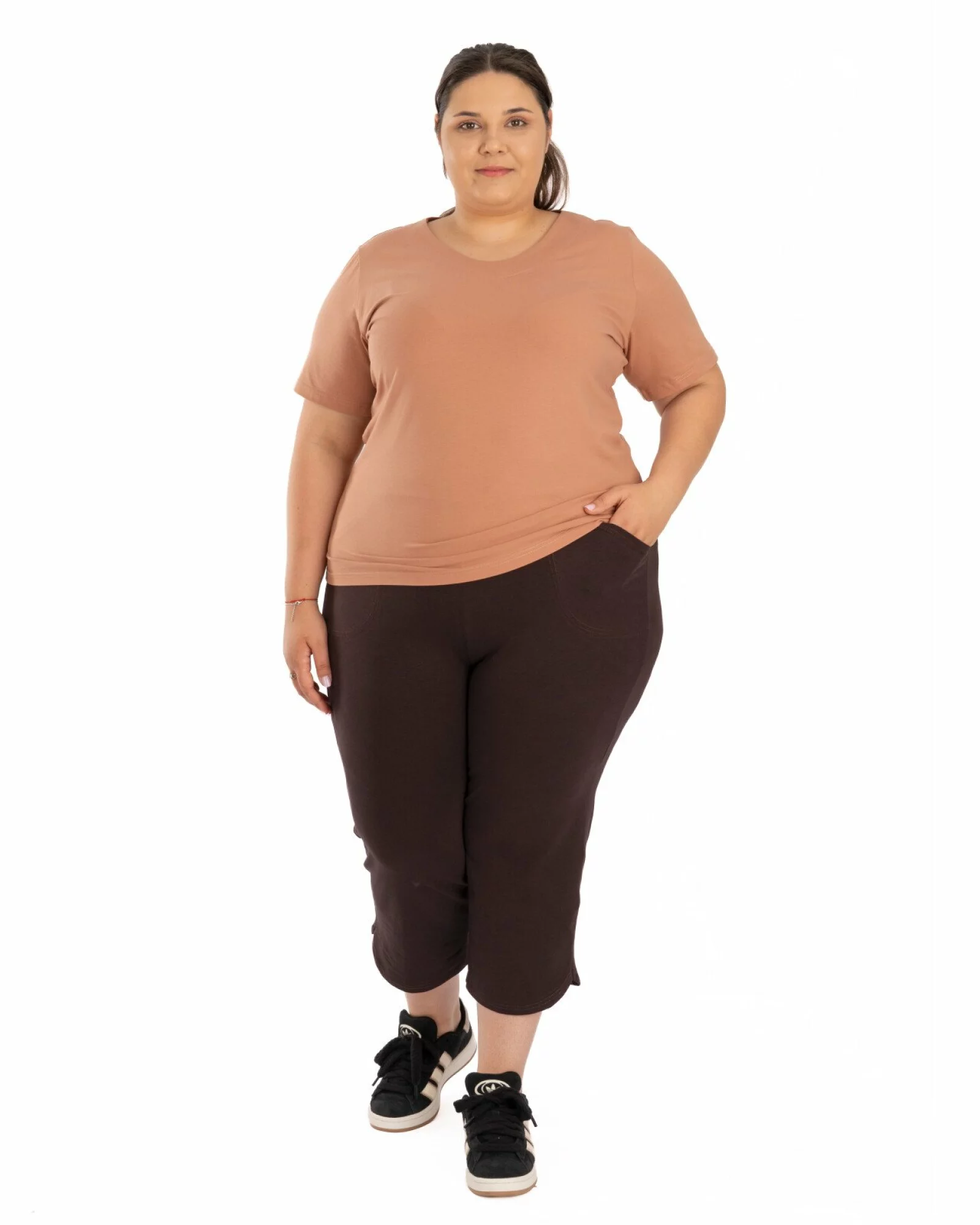 Pantaloni trei sferturi damă mărimi mari maro P.2217