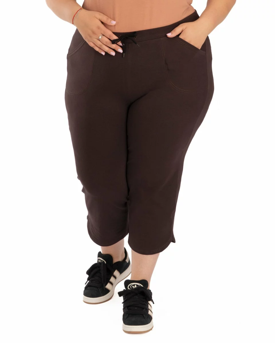 Pantaloni trei sferturi damă mărimi mari maro P.2217