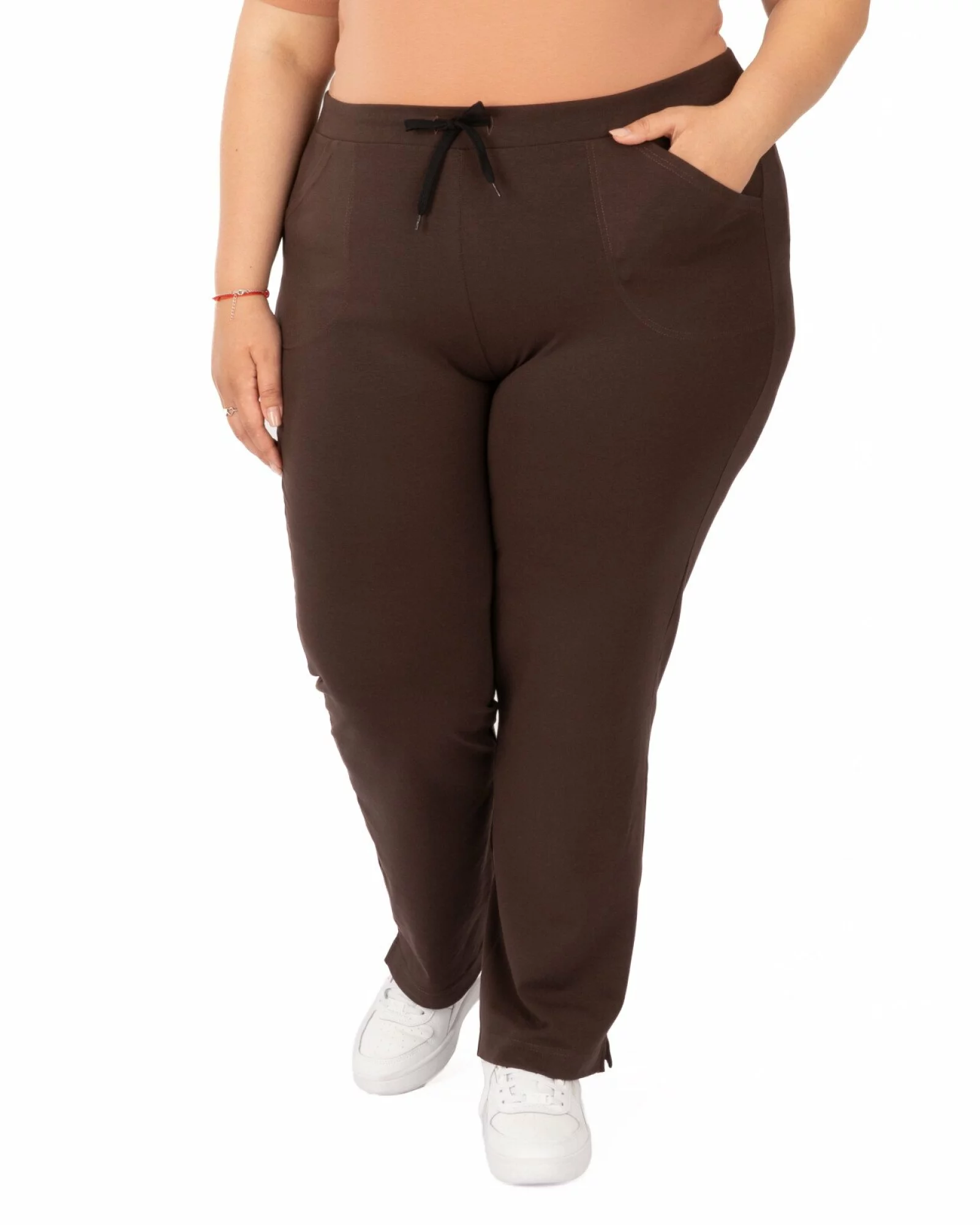 Pantaloni de vară damă mărimi mari maro 7/8 cu șliț P.2275