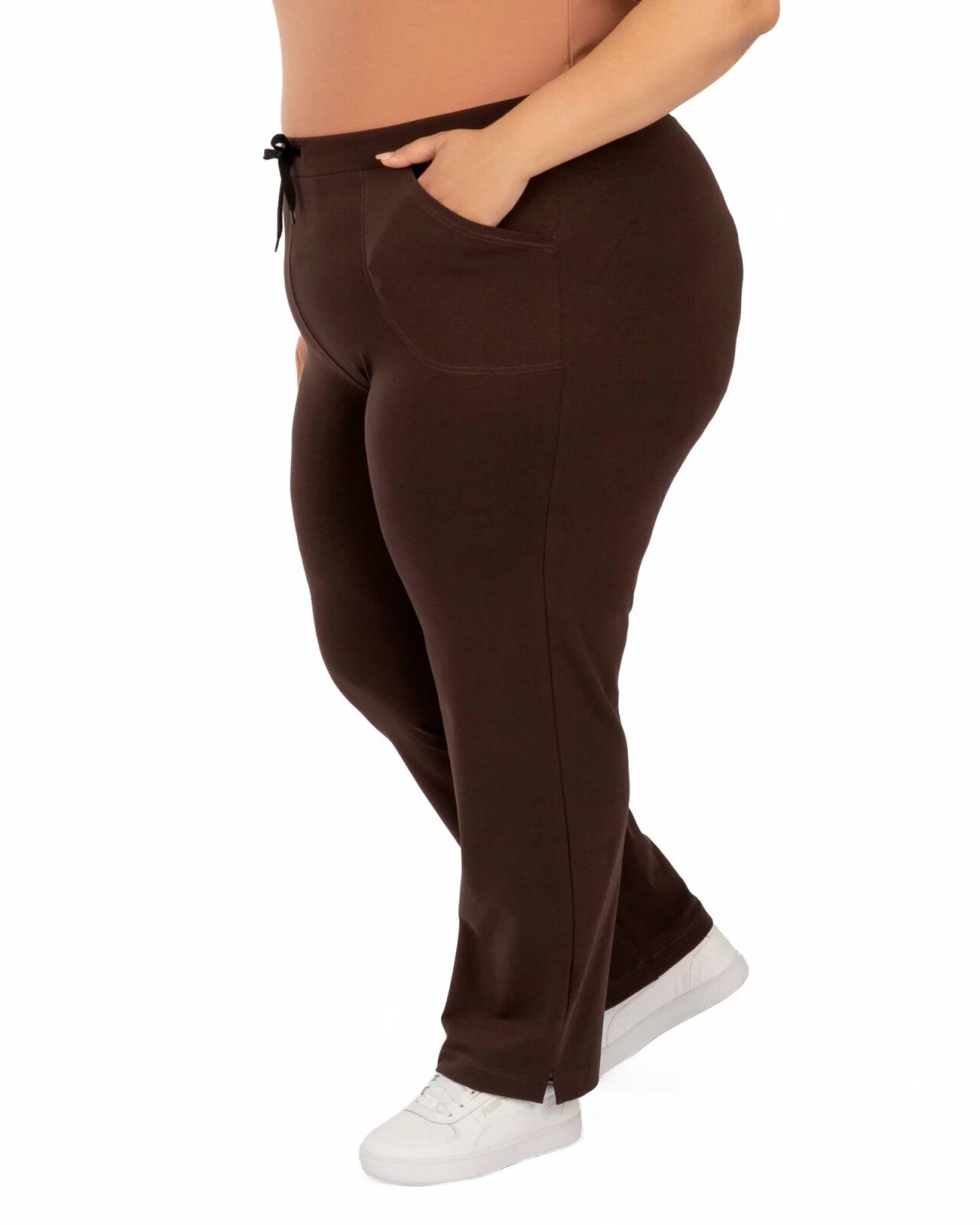 Pantaloni de vară damă mărimi mari maro 7/8 cu șliț P.2275