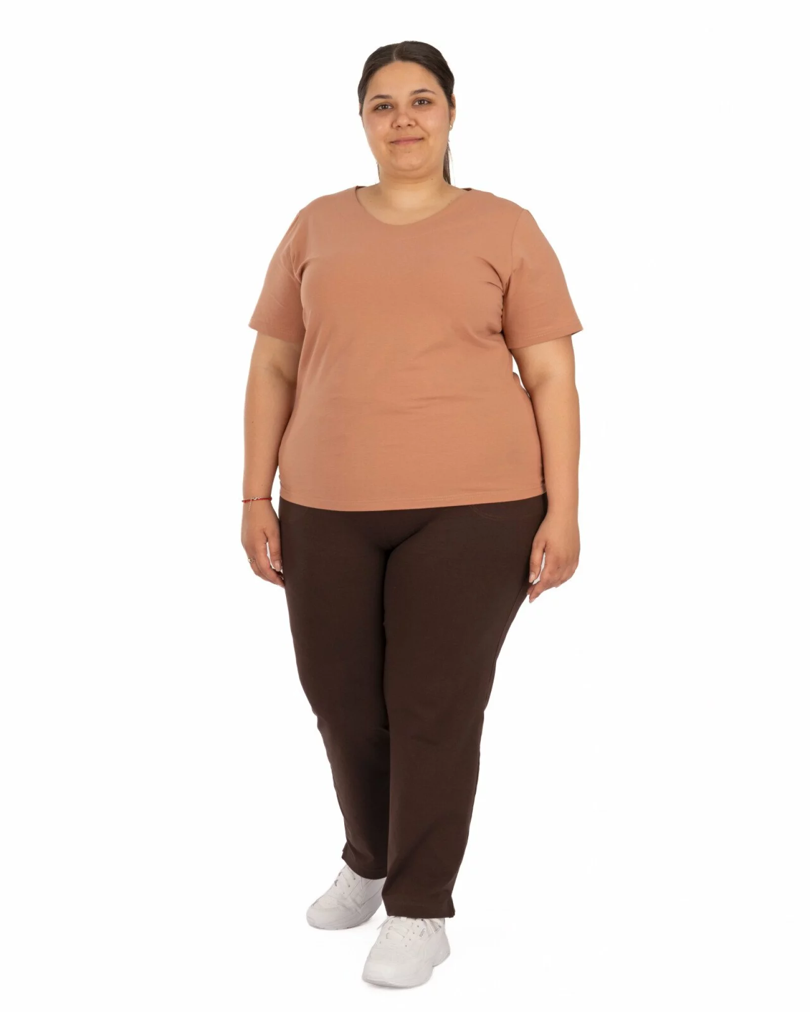 Pantaloni de vară damă mărimi mari maro 7/8 cu șliț P.2275