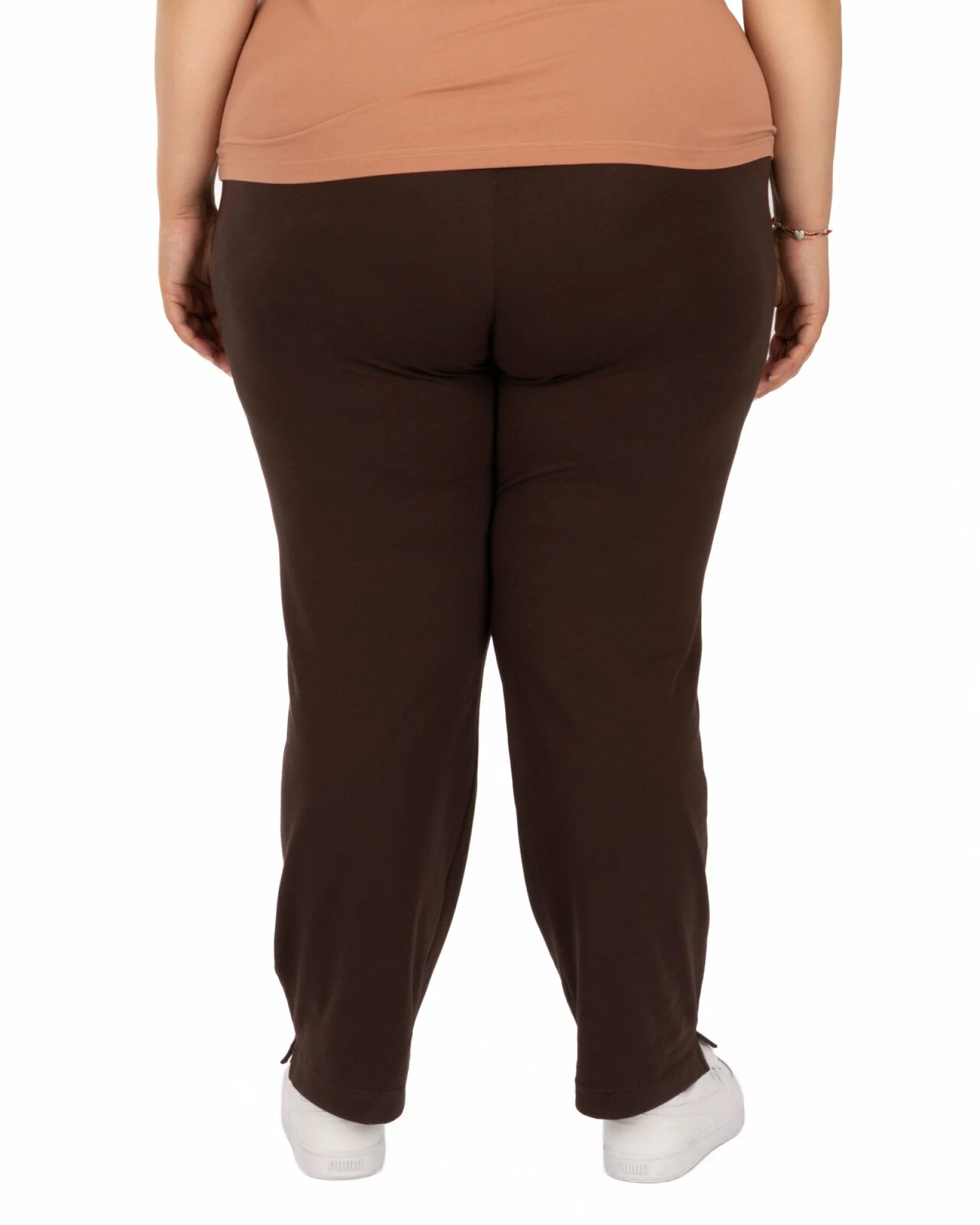 Pantaloni de vară damă mărimi mari maro 7/8 cu șliț P.2275