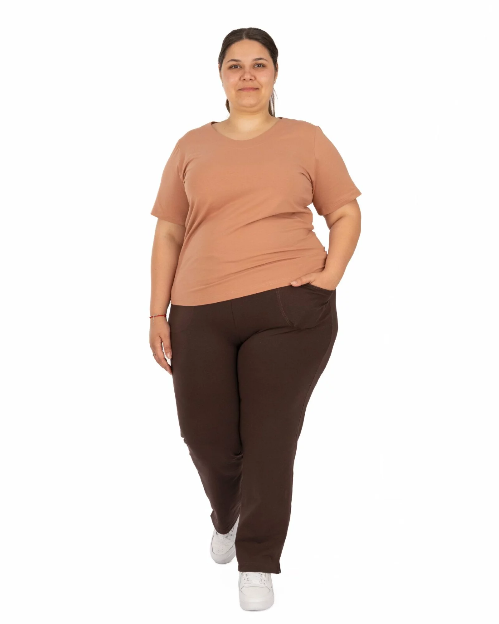 Pantaloni de vară damă mărimi mari maro 7/8 cu șliț P.2275