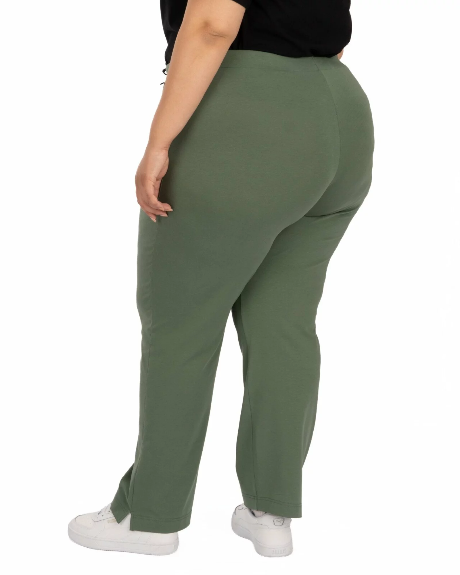 Pantaloni de vară damă mărimi mari oliv 7/8 cu șliț P.2275