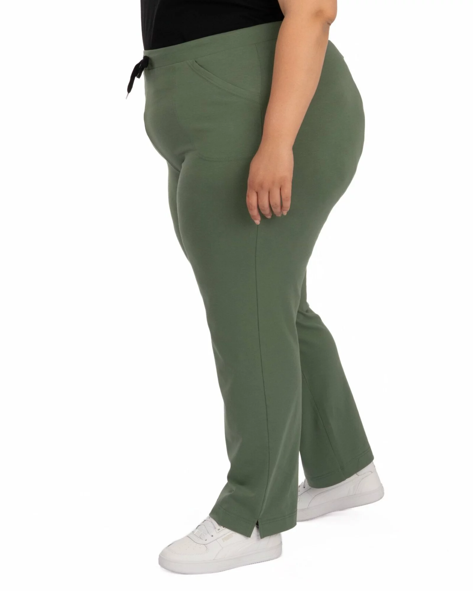 Pantaloni de vară damă mărimi mari oliv 7/8 cu șliț P.2275