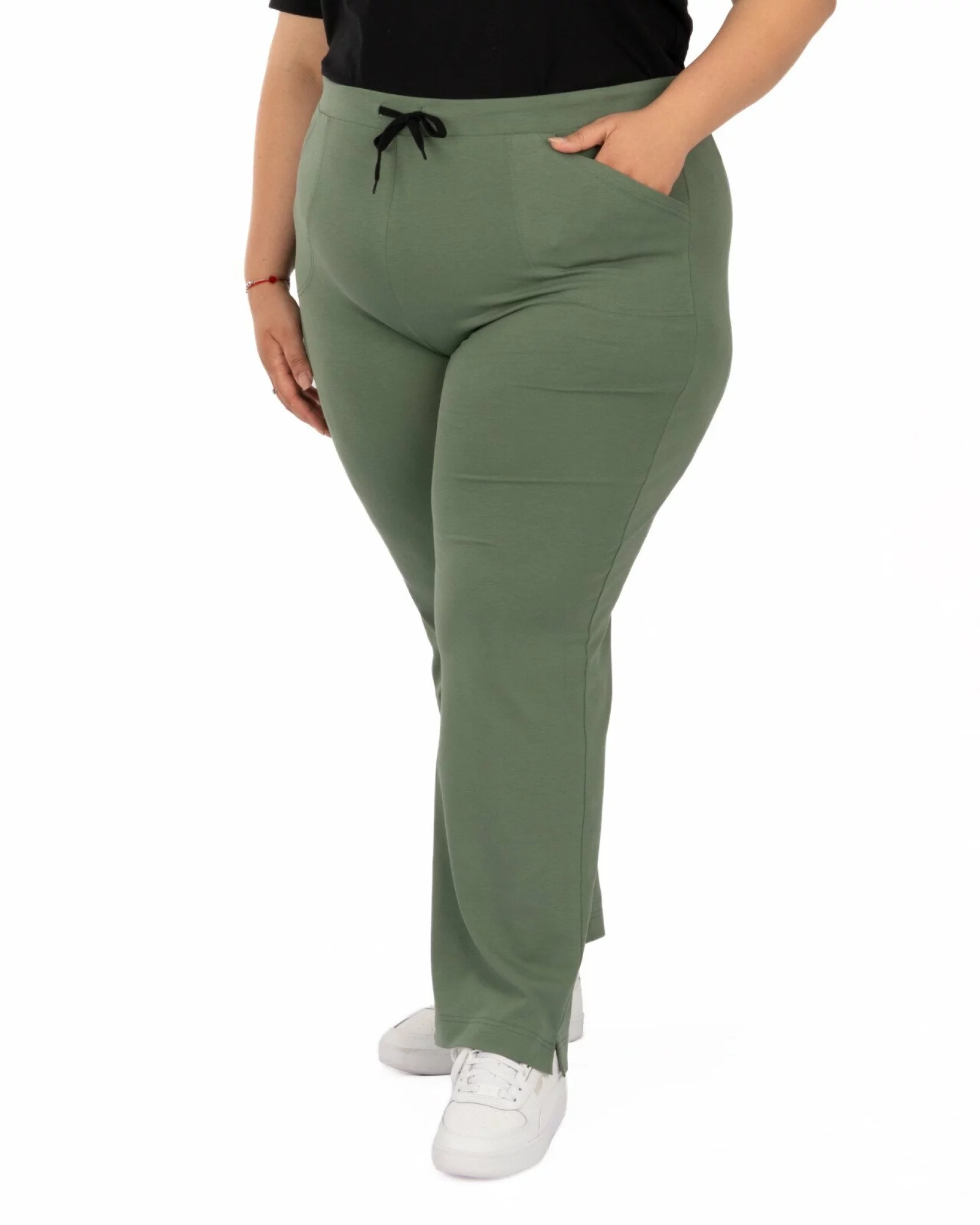 Pantaloni de vară damă mărimi mari oliv 7/8 cu șliț P.2275