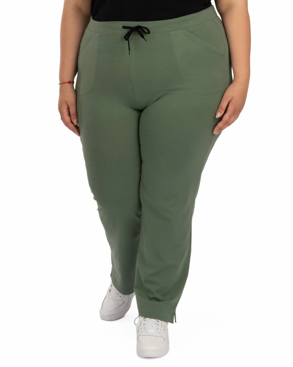Pantaloni de vară damă mărimi mari oliv 7/8 cu șliț P.2275