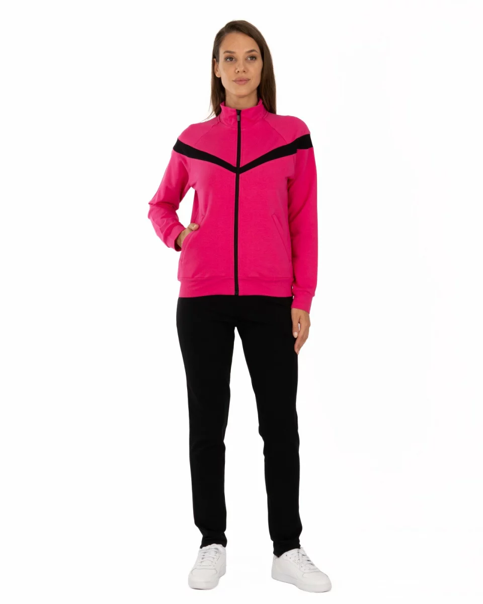 Trening damă roz fuchsia din bumbac cu elastan, cu linii contrastante