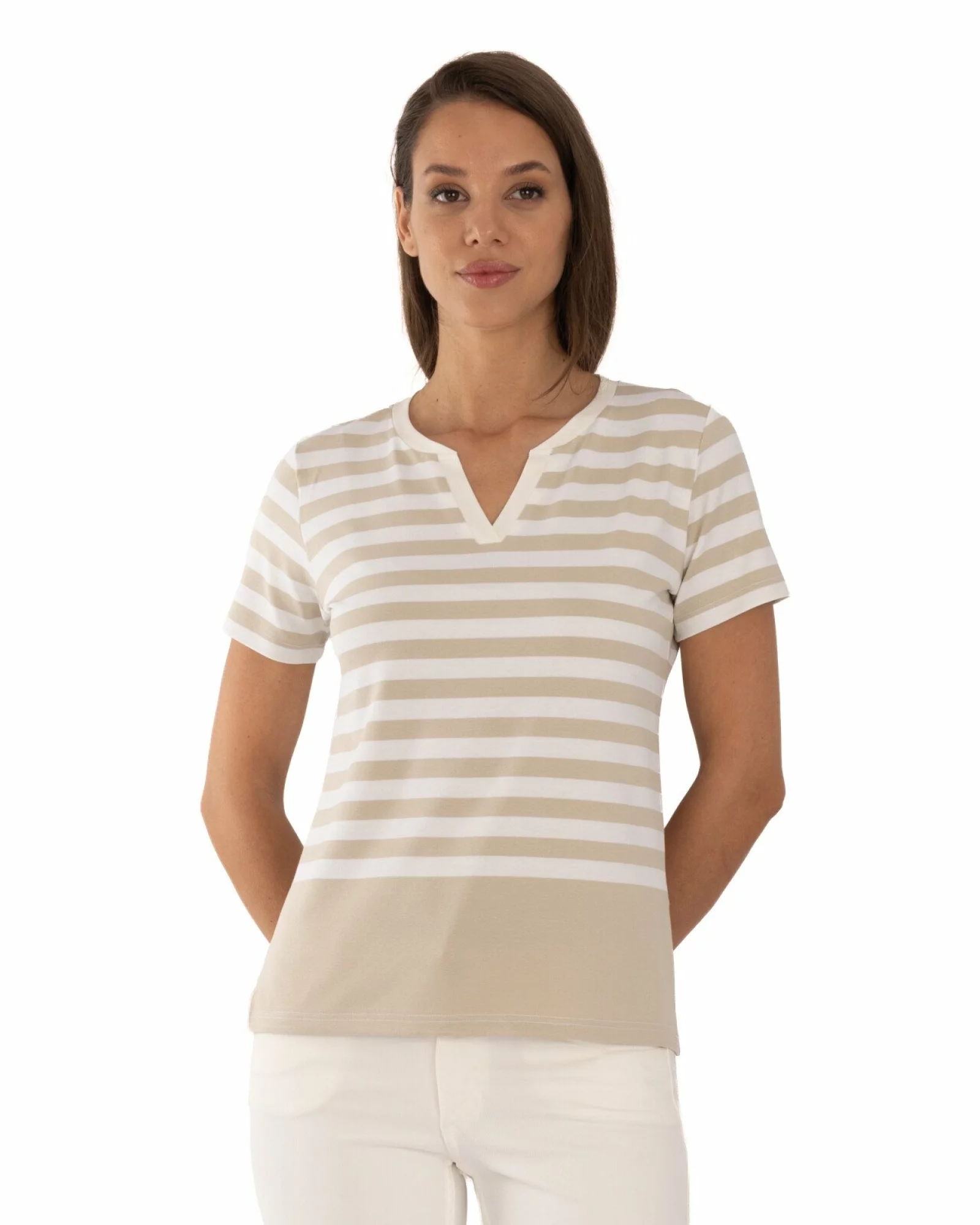 Tricou damă în dungi alb-crem
