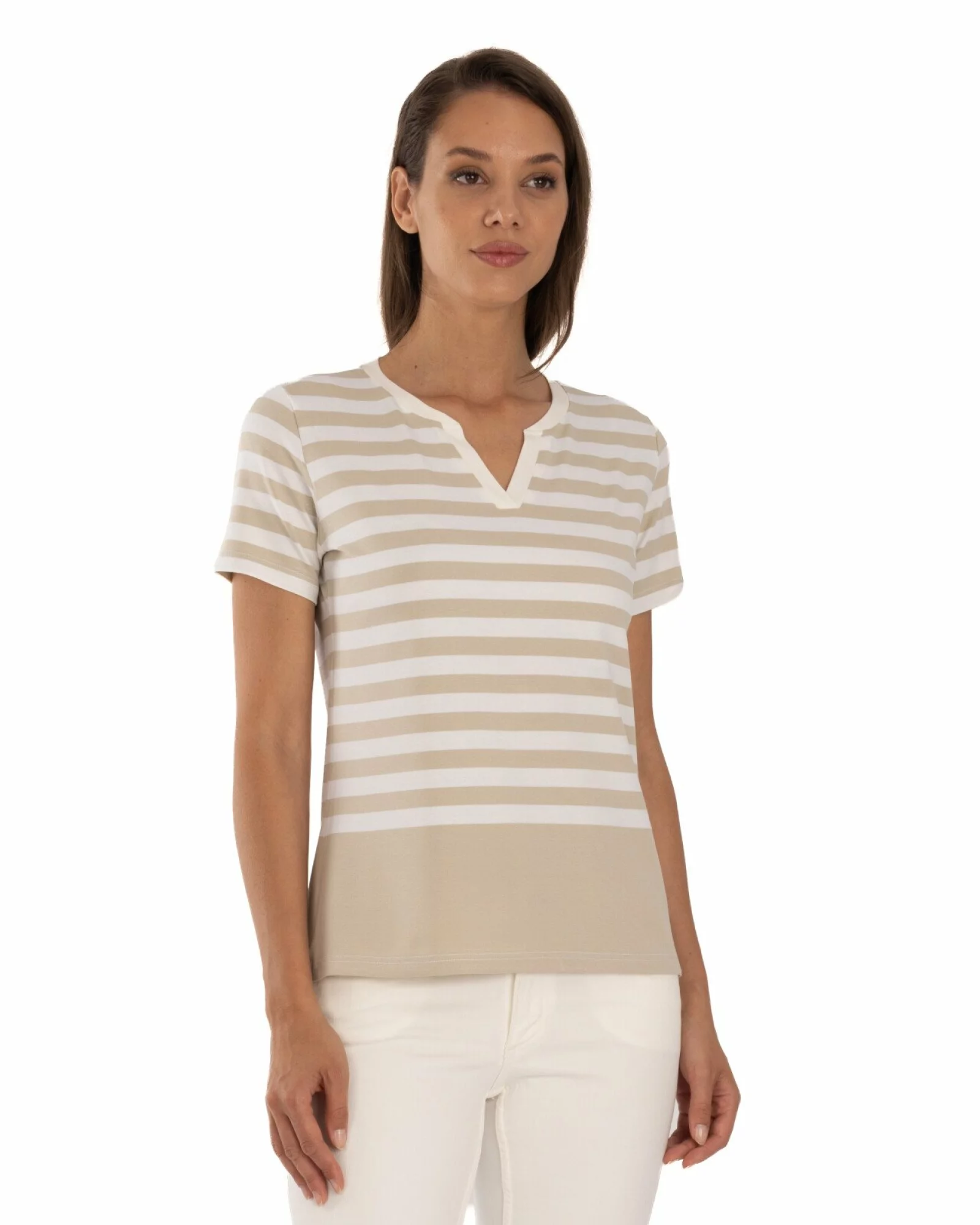 Tricou damă în dungi alb-crem