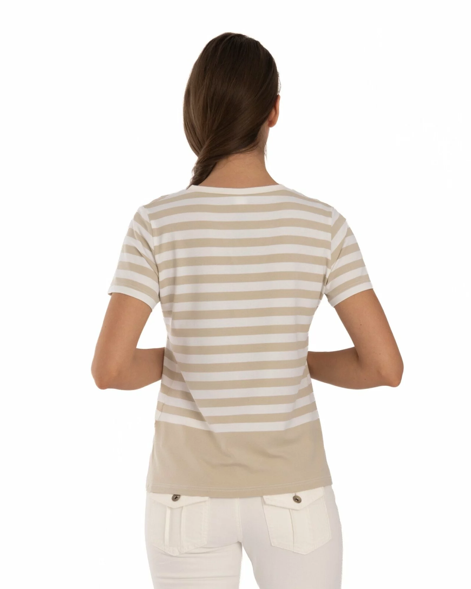 Tricou damă în dungi alb-crem