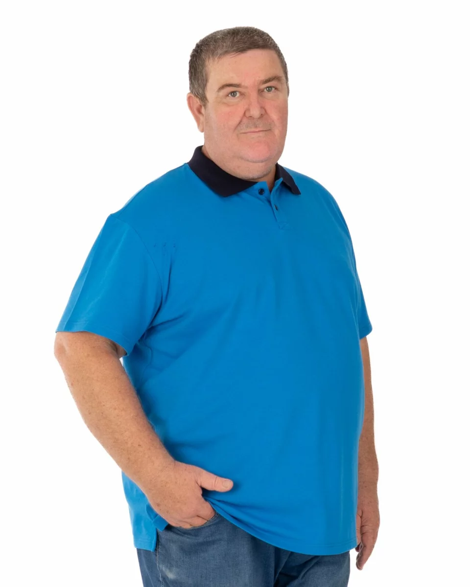 Tricou polo bărbați mărimi mari albastru, din bumbac piqué