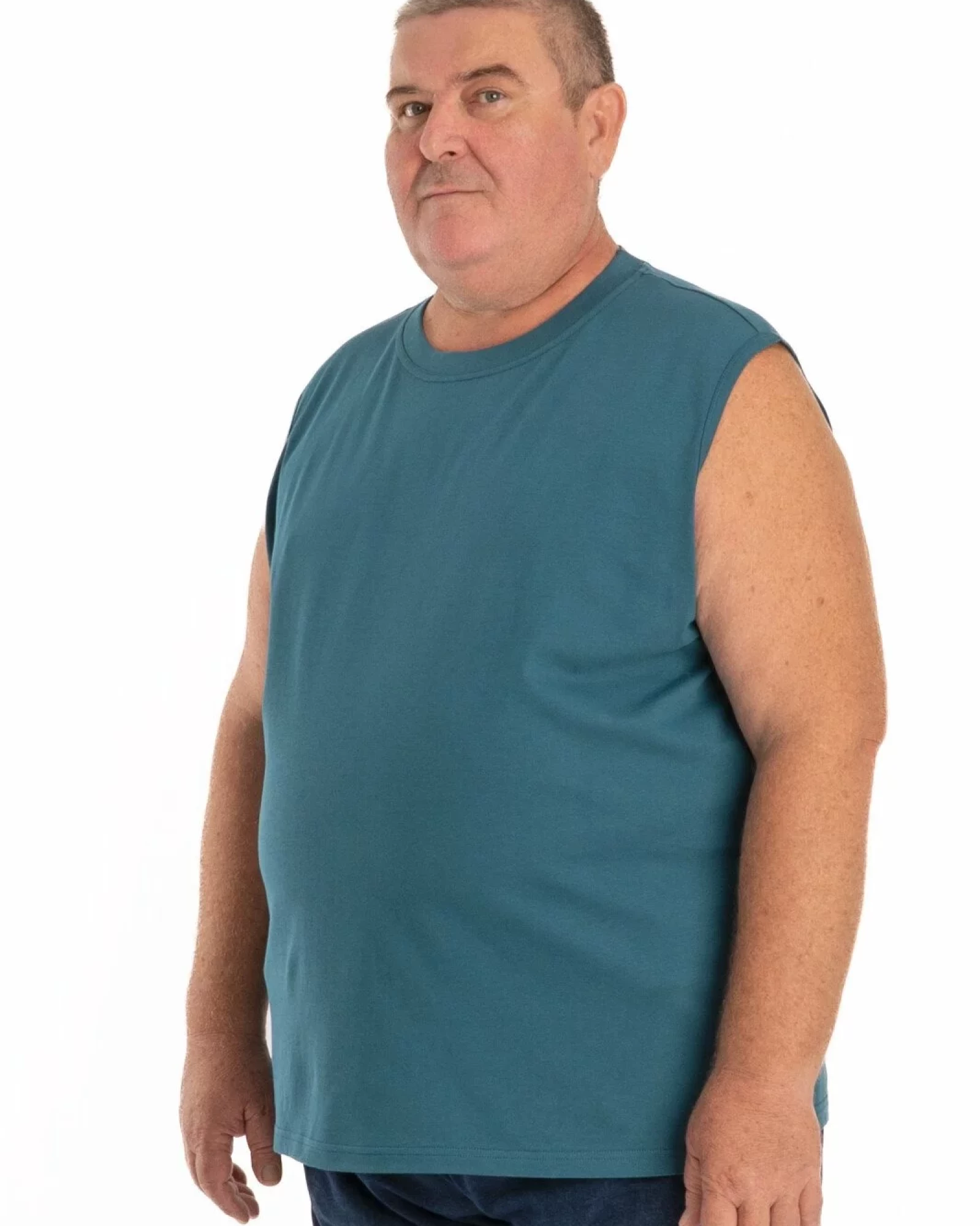 Tricou fără mâneci bărbați mărimi mari petrol, din bumbac