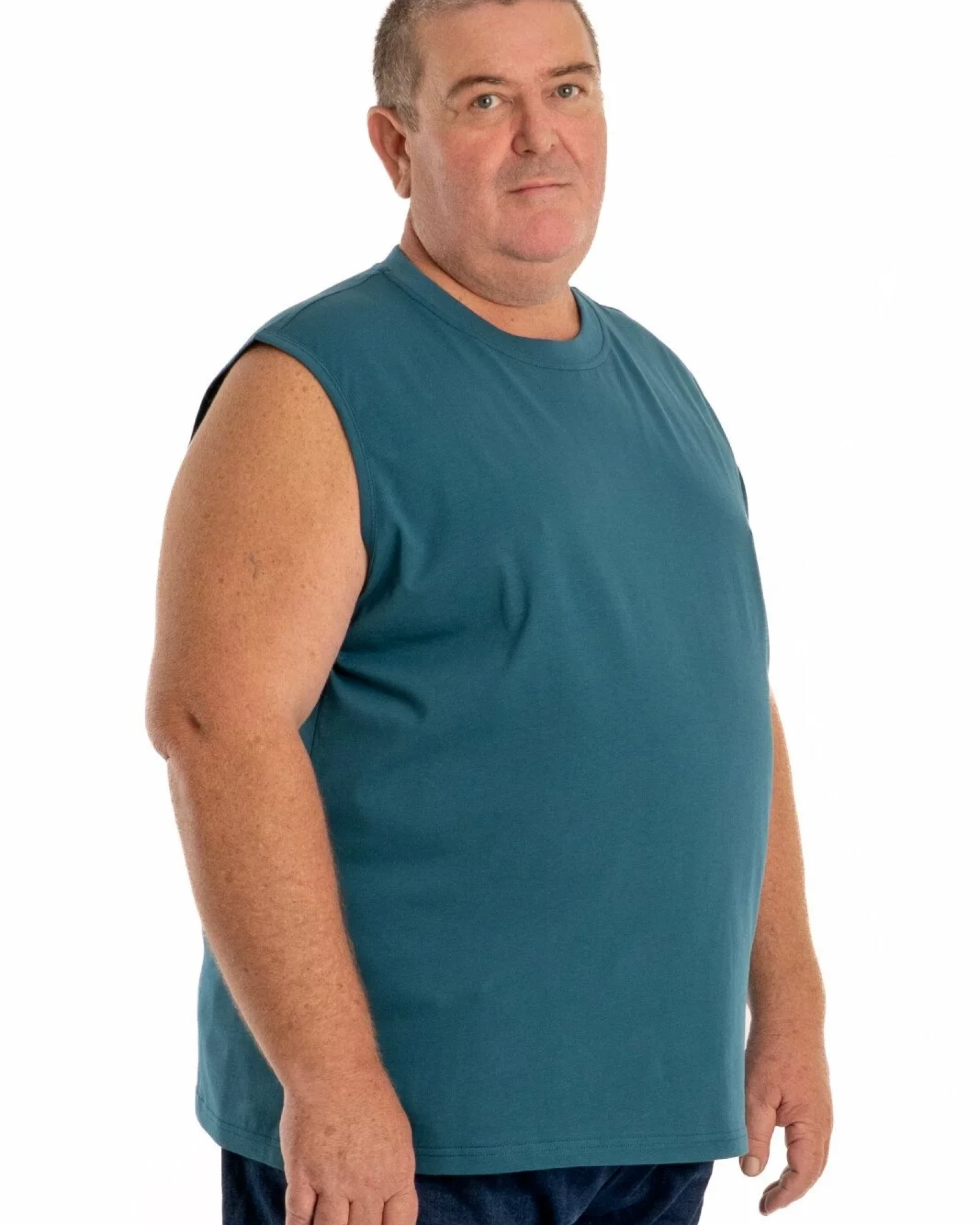 Tricou fără mâneci bărbați mărimi mari petrol, din bumbac