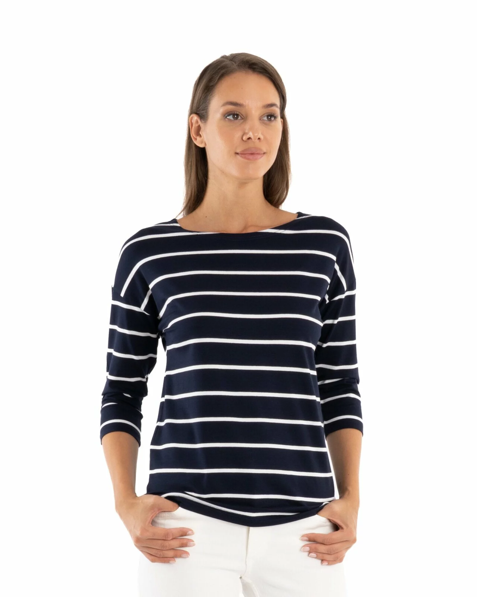 Bluza dungi bleumarin cu alb