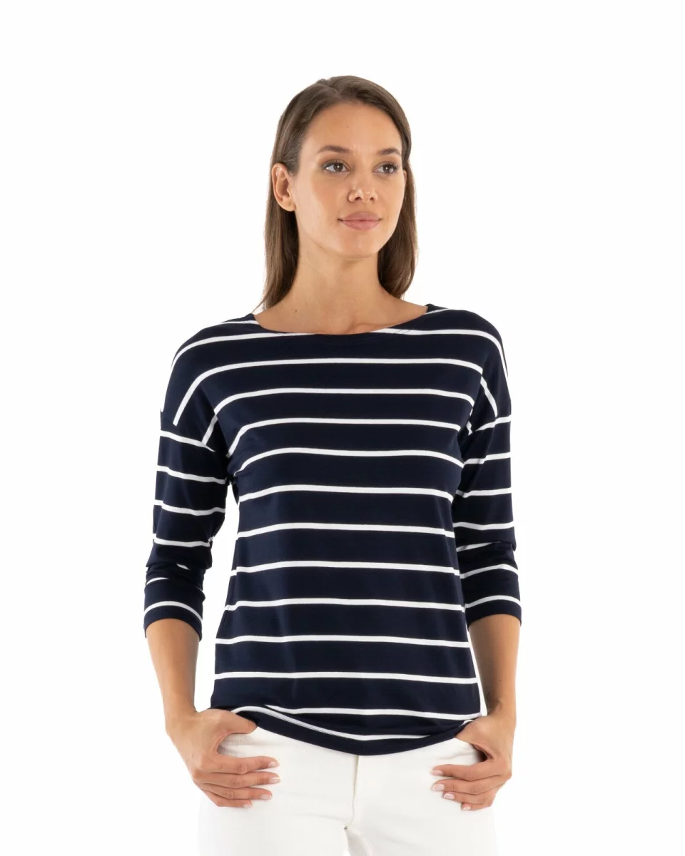 Bluza dungi bleumarin cu alb