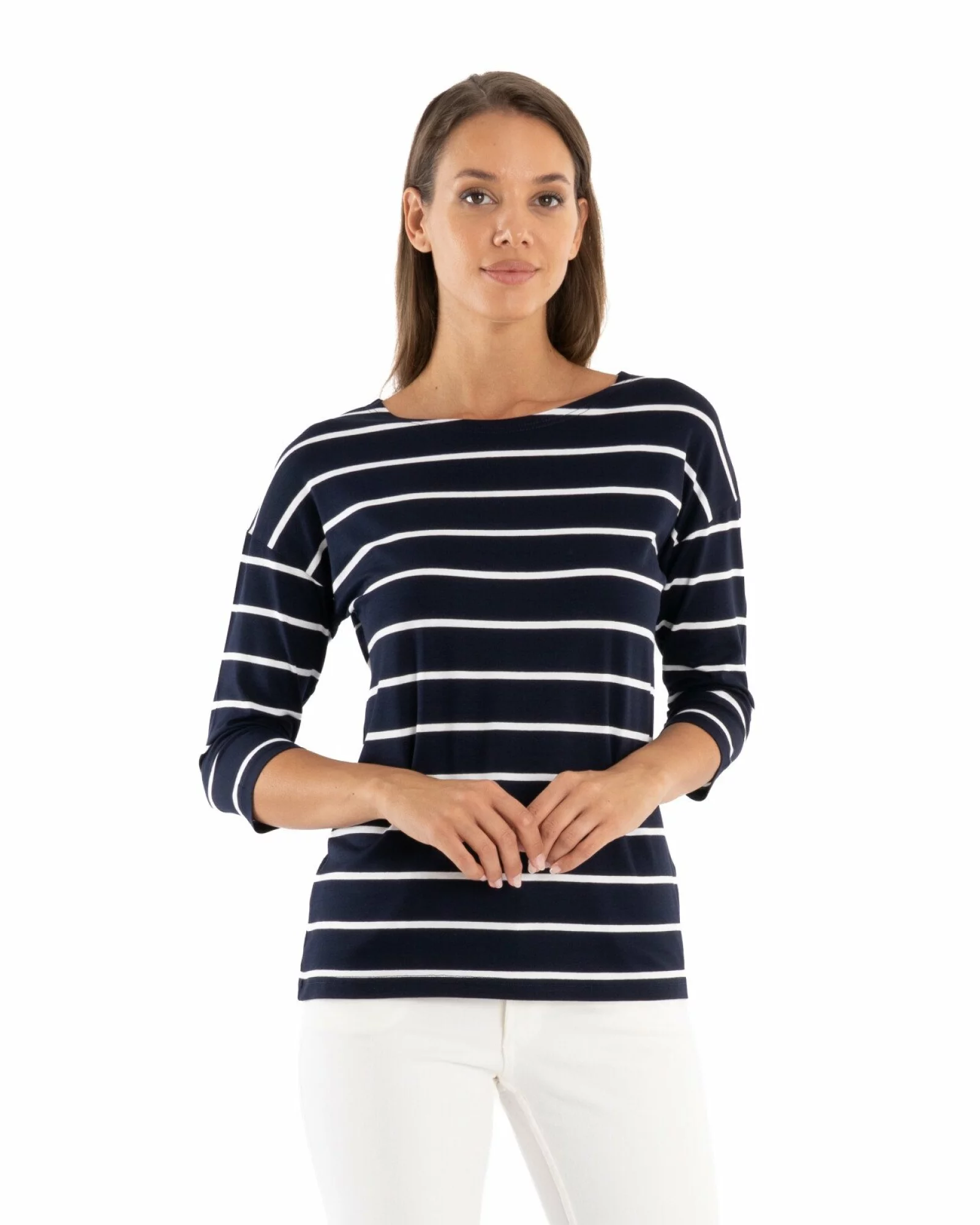Bluza dungi bleumarin cu alb