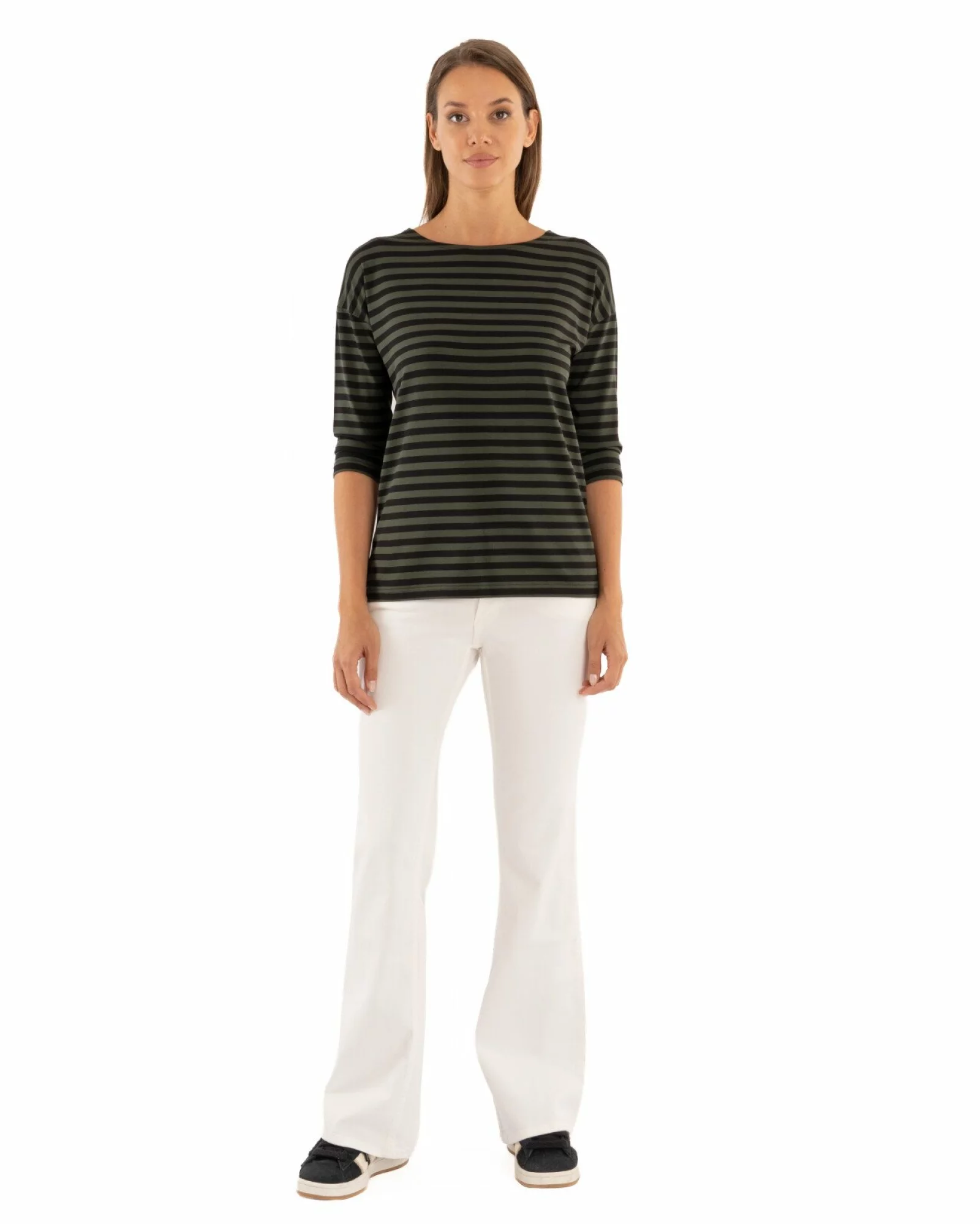 Bluza dungi oliv cu antracit