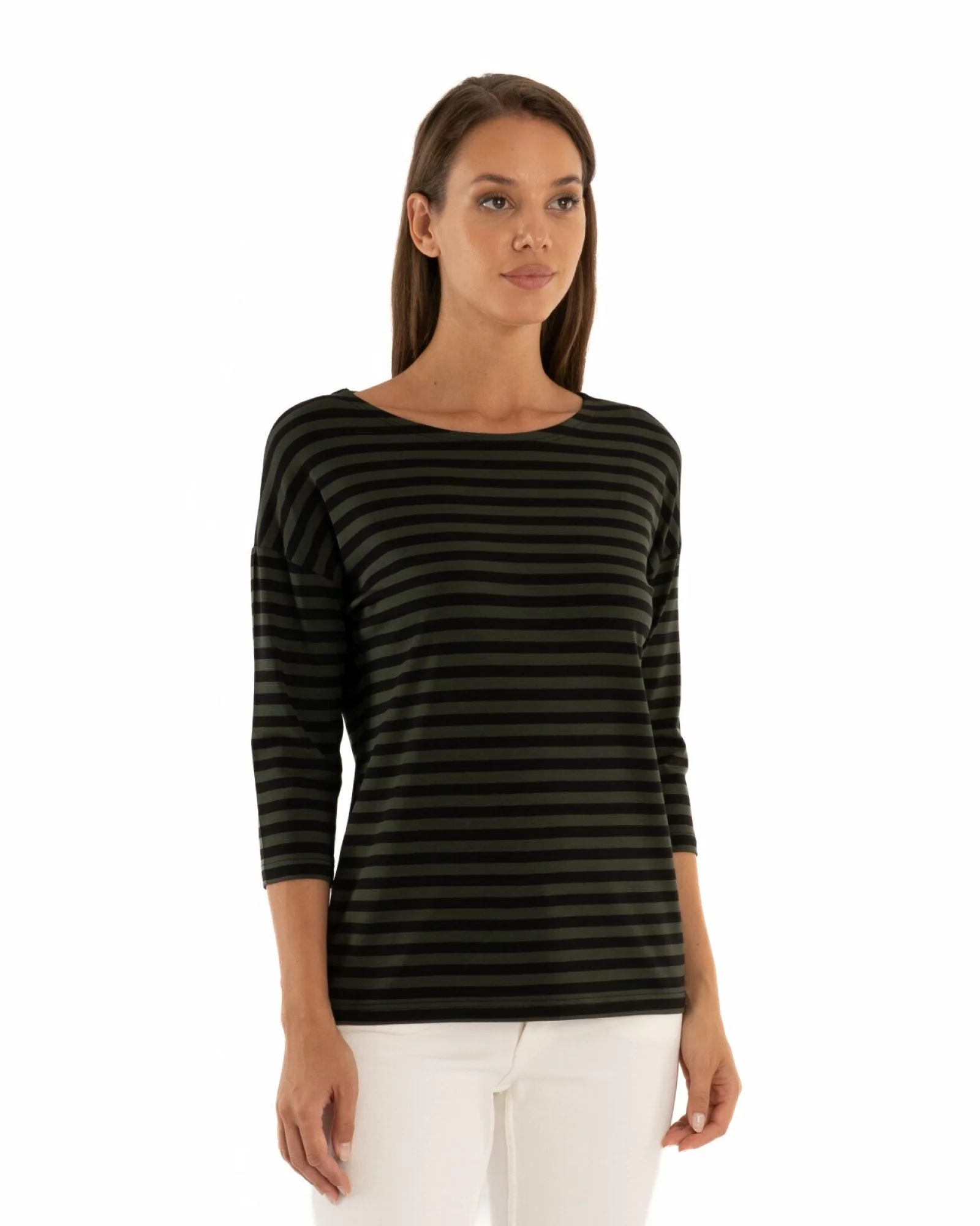 Bluza dungi oliv cu antracit