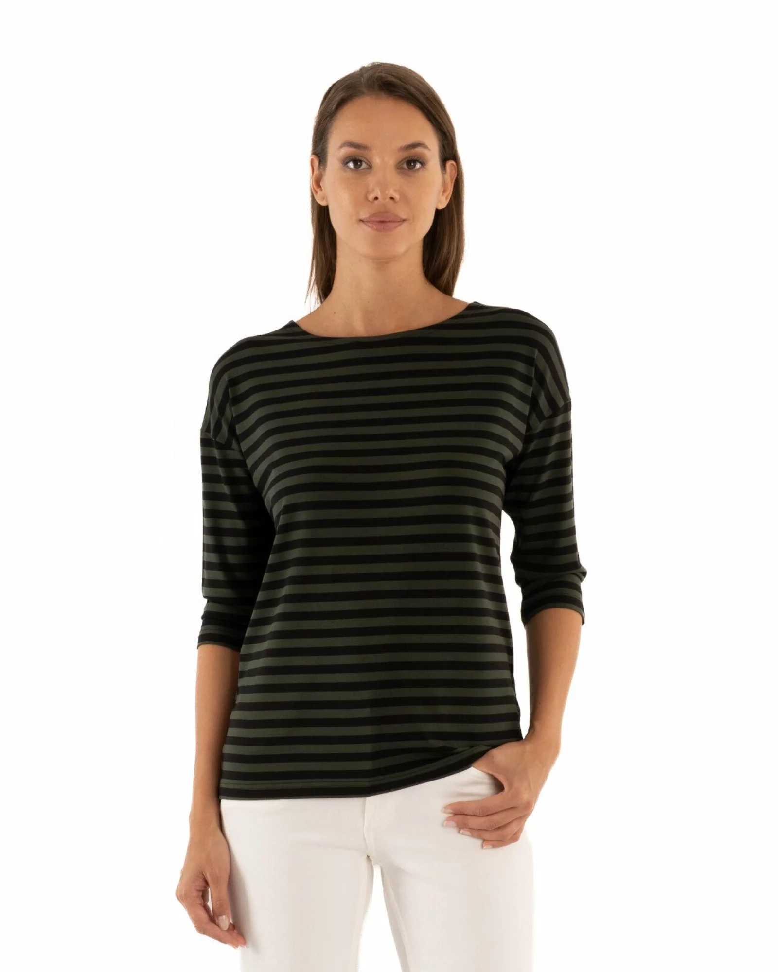 Bluza dungi oliv cu antracit