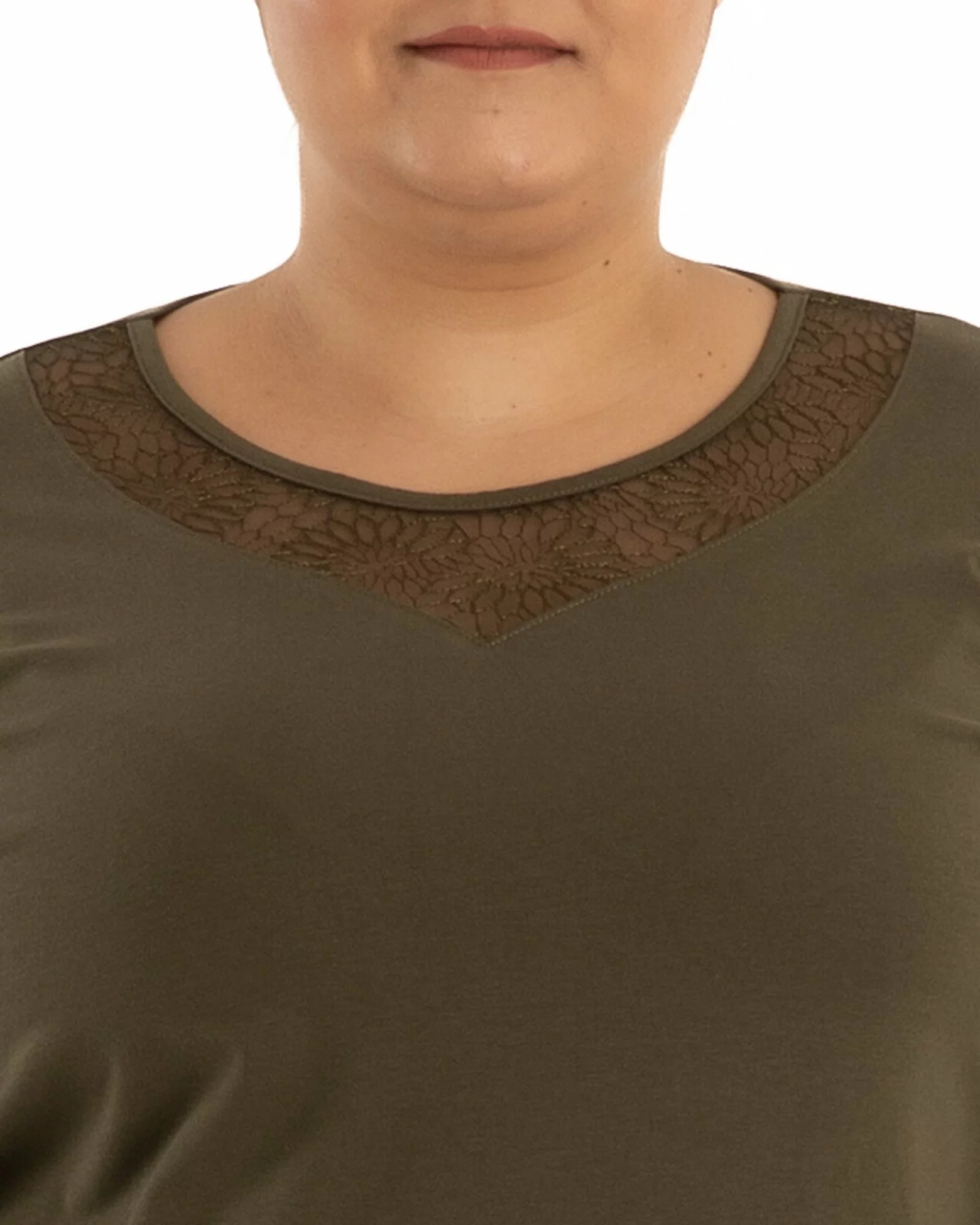 Bluză elegantă damă mărimi mari kaki cu dantela