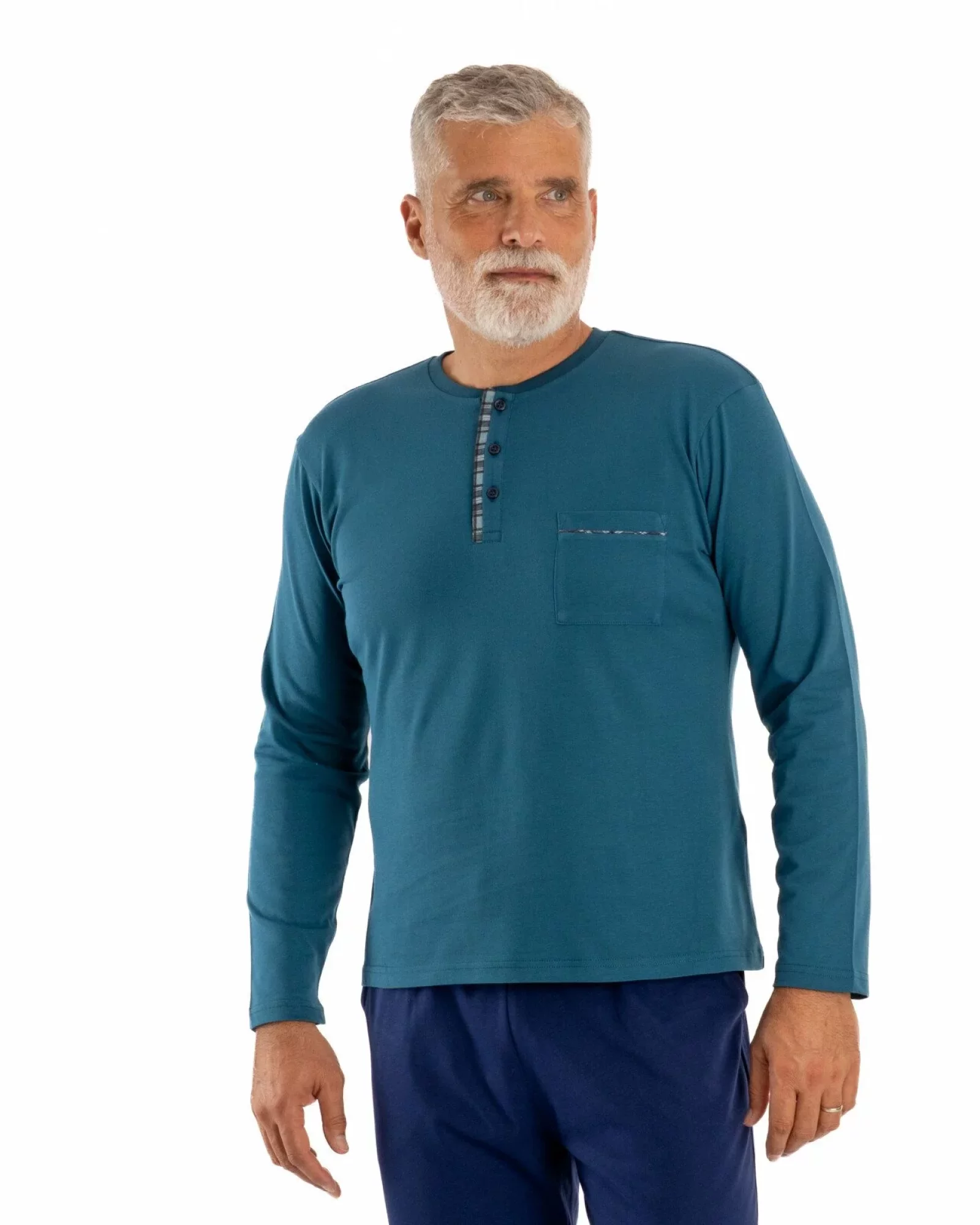 Pijama bărbați bumbac petrol cu nasturi PIJ.4158