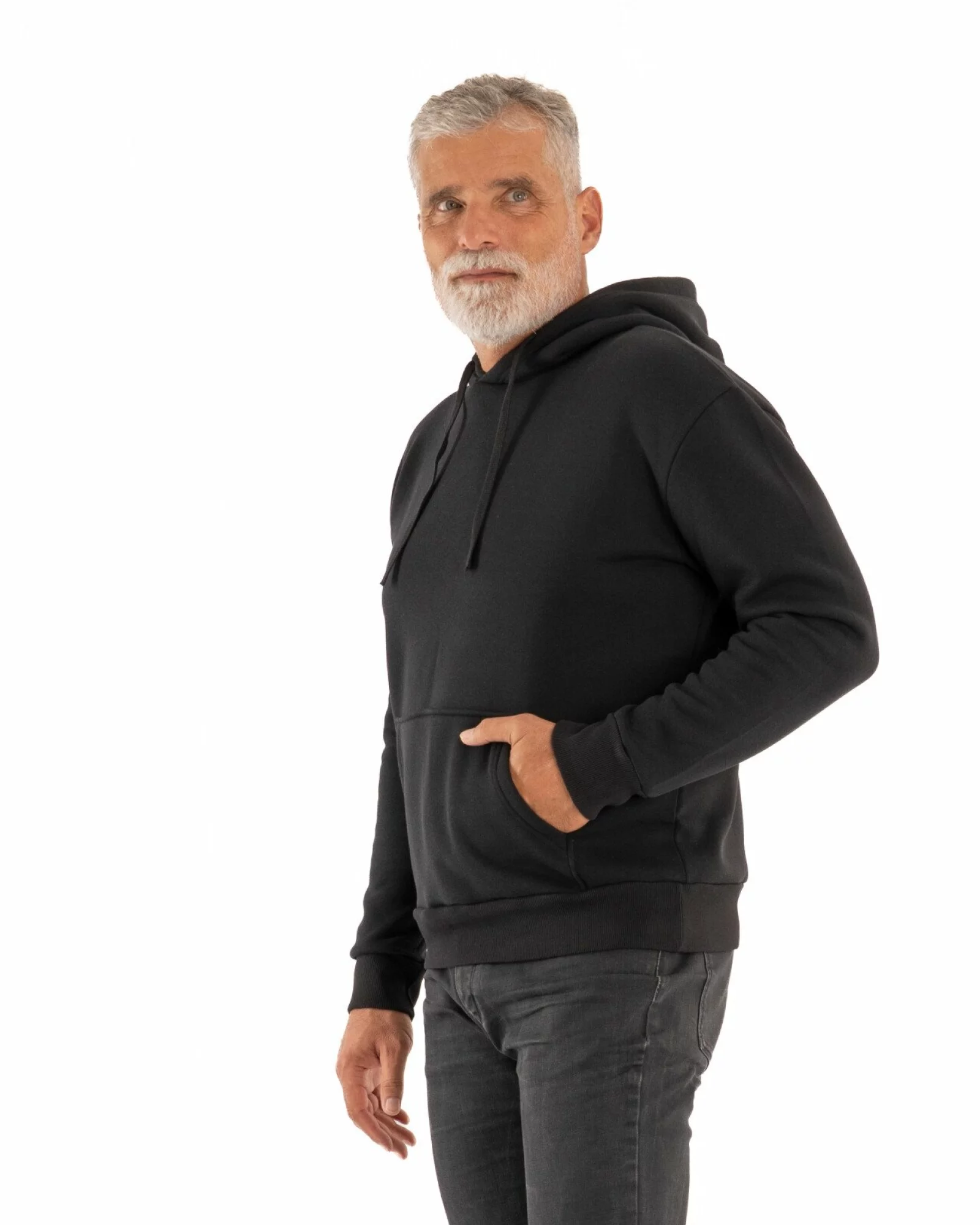 Hanorac negru bărbați oversize cu glugă, gros și pufos F.4010